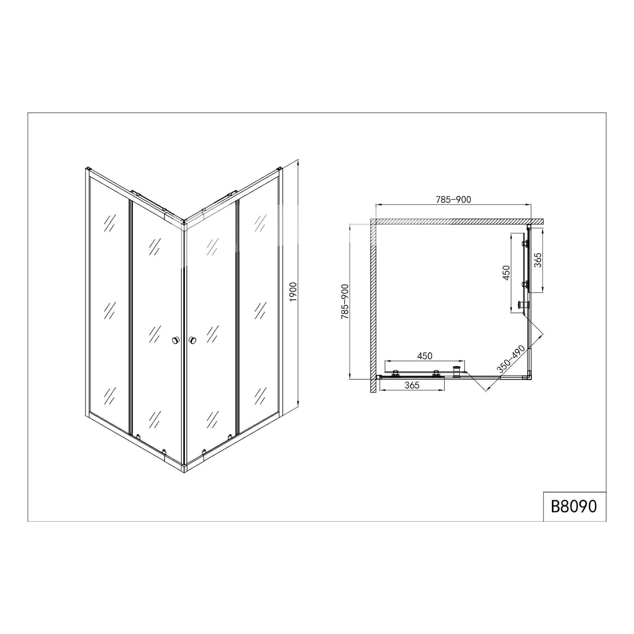 SANODUSCH Eckduschkabine 78,5-90x78,5-90x190 cm | Mattglas