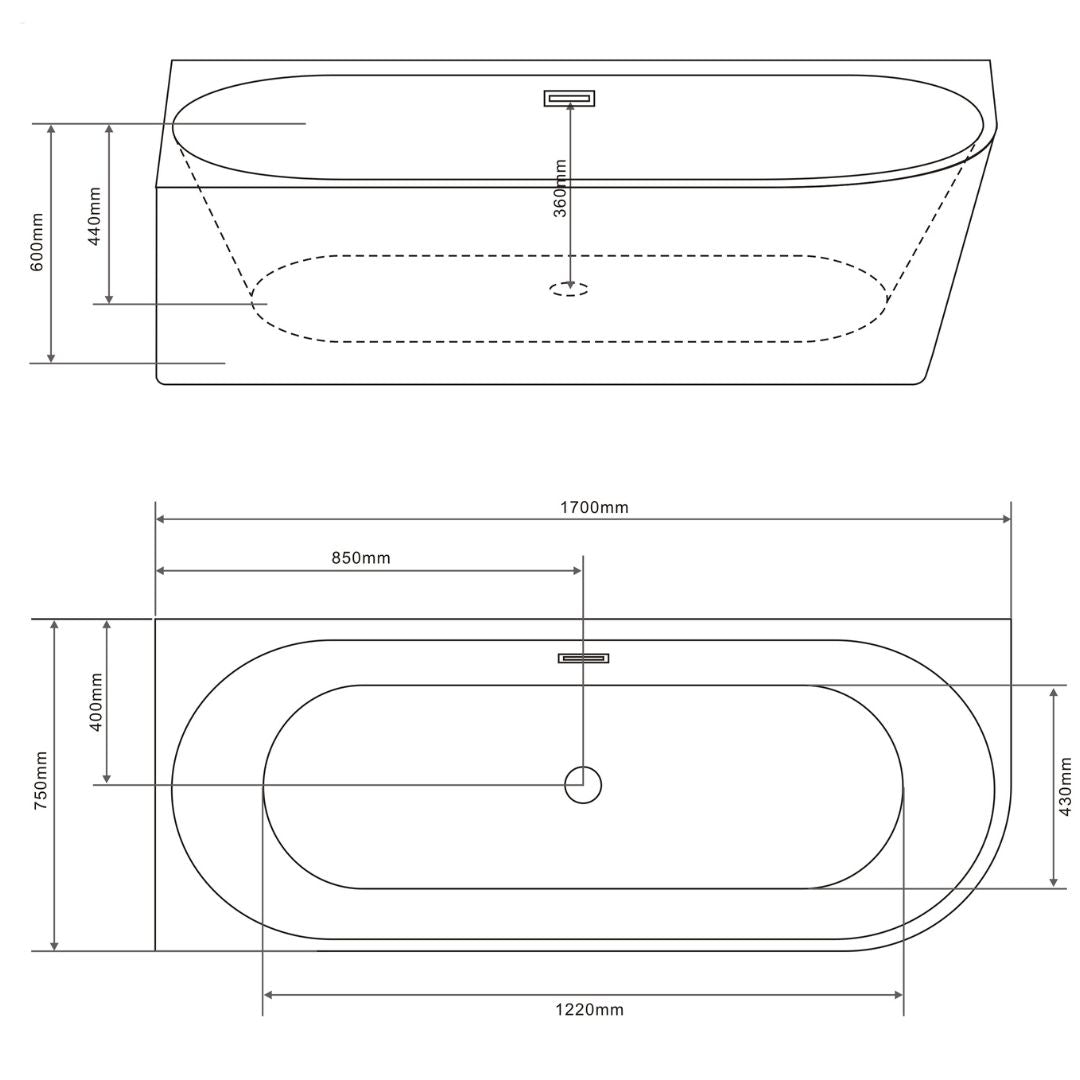 Faro corner bathtub in 3 different sizes