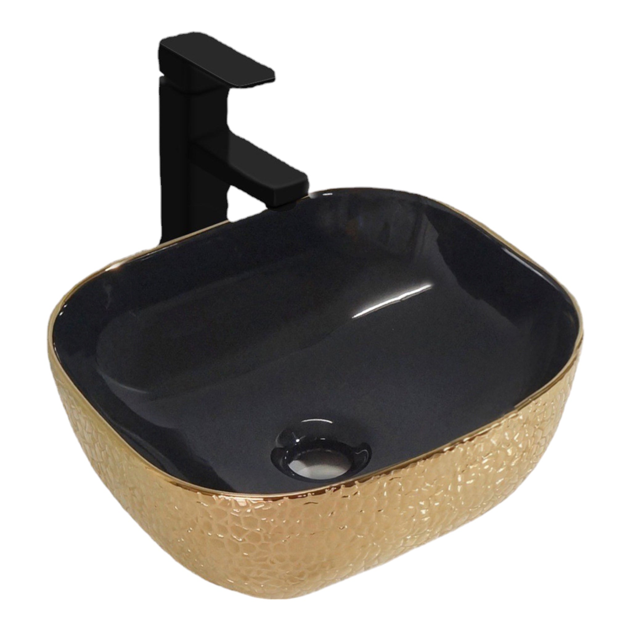 Keramik Aufbauwaschtisch 42,5x42,5x14 cm | Schwarz - Gold