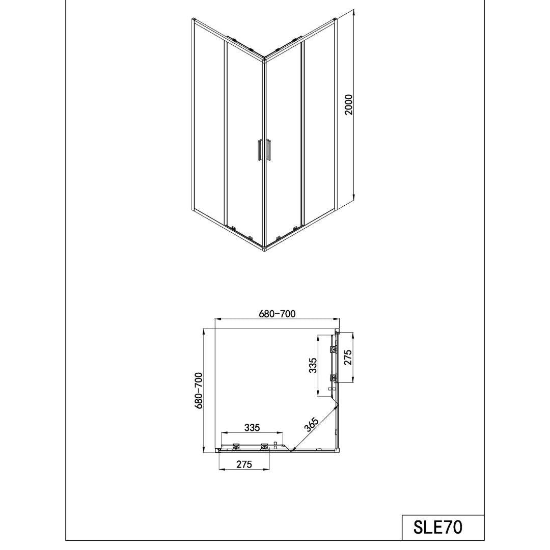 Corner shower sliding door SLIMLINE black Easy-Clean in 5 different sizes