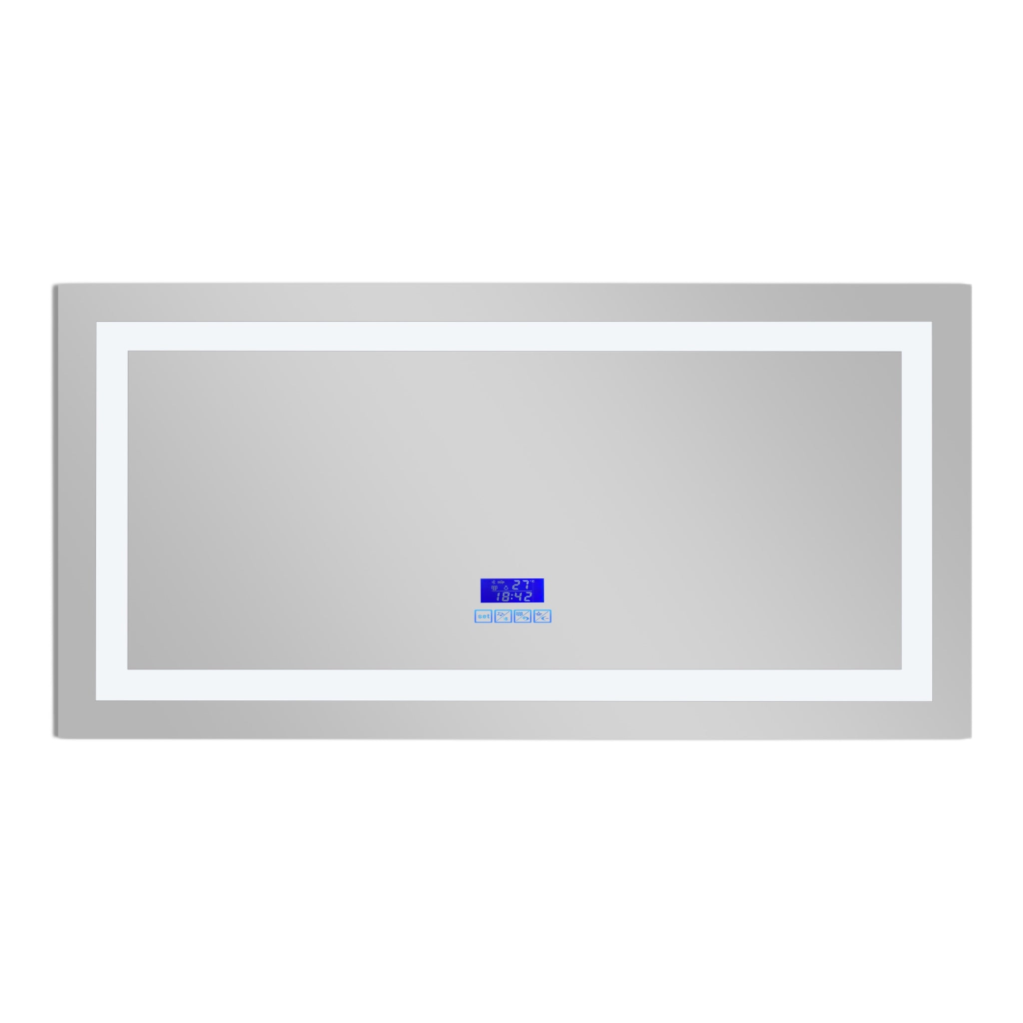 Mirror with indirect lighting, bluetooth, heating and clock