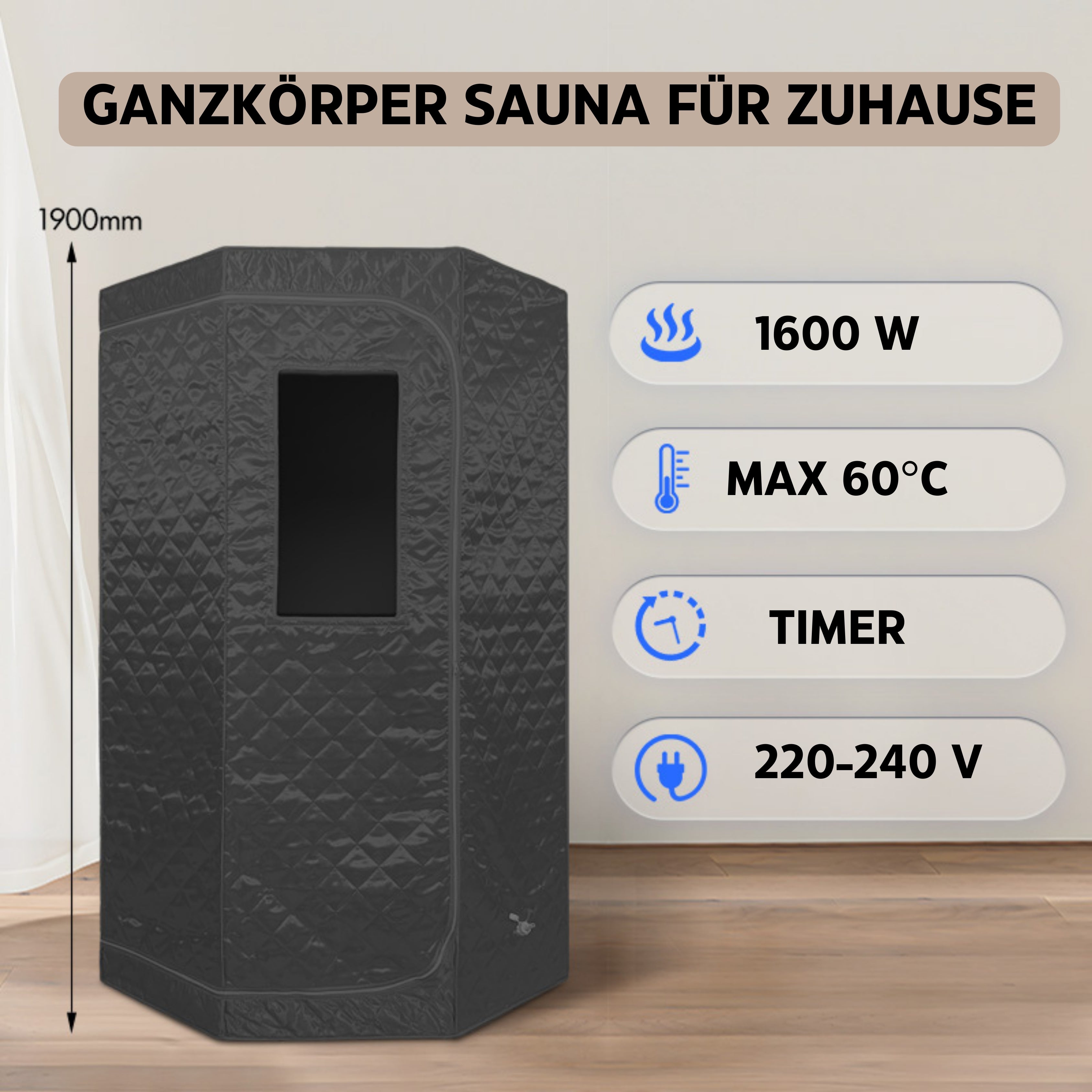 Portable steam sauna 90x90x190 cm