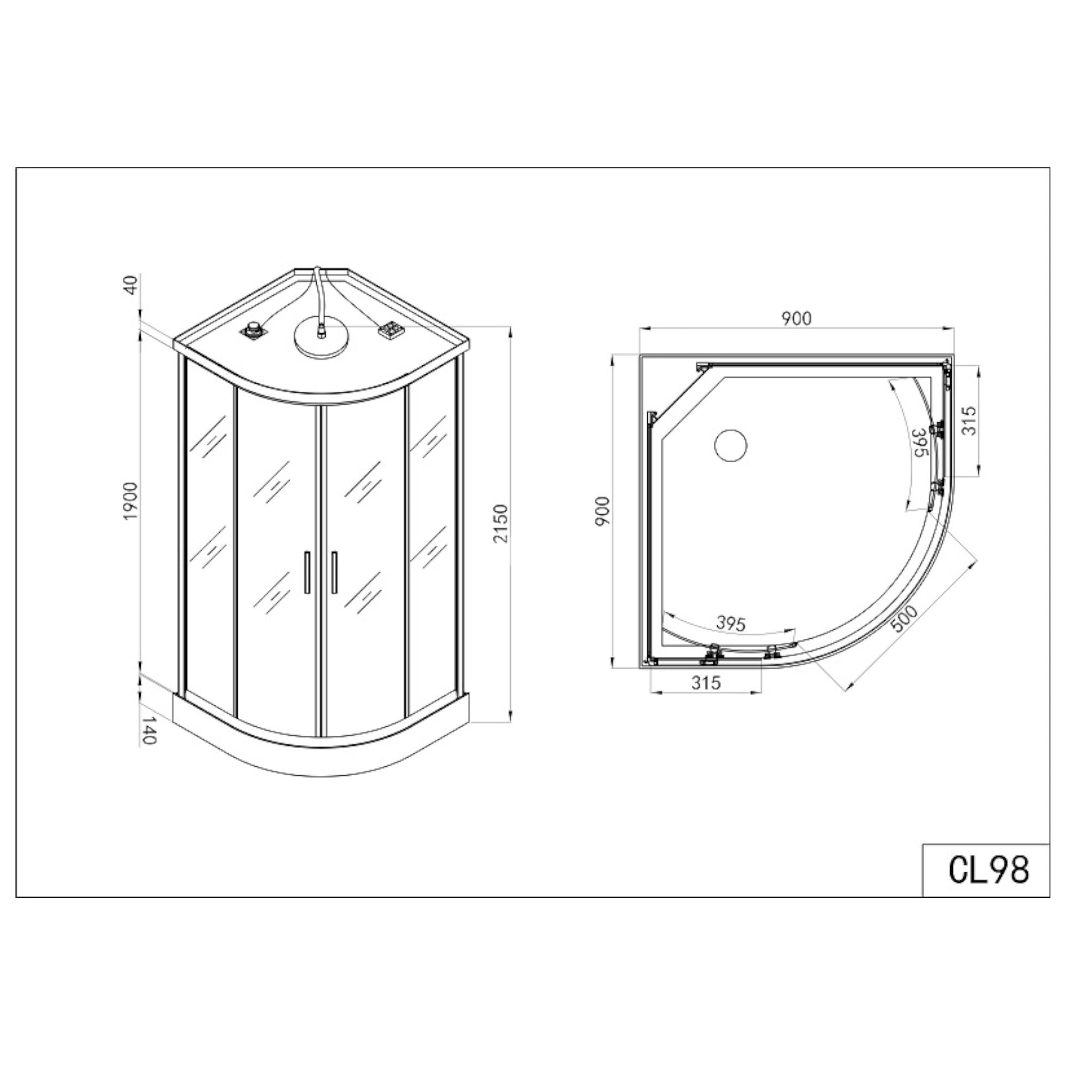 Complete shower enclosure DREAM with quick assembly 90x90x215 cm