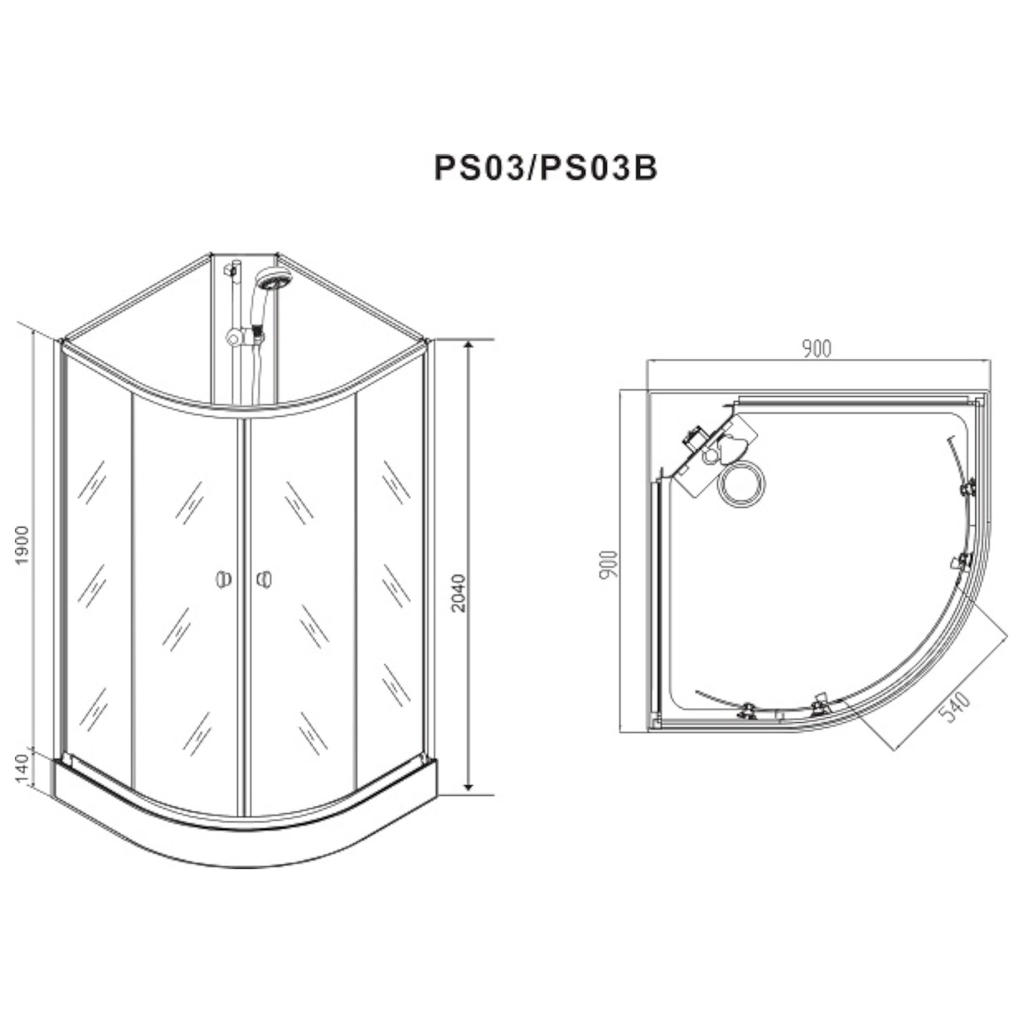 Complete shower cubicle RIO 90x90x204 cm