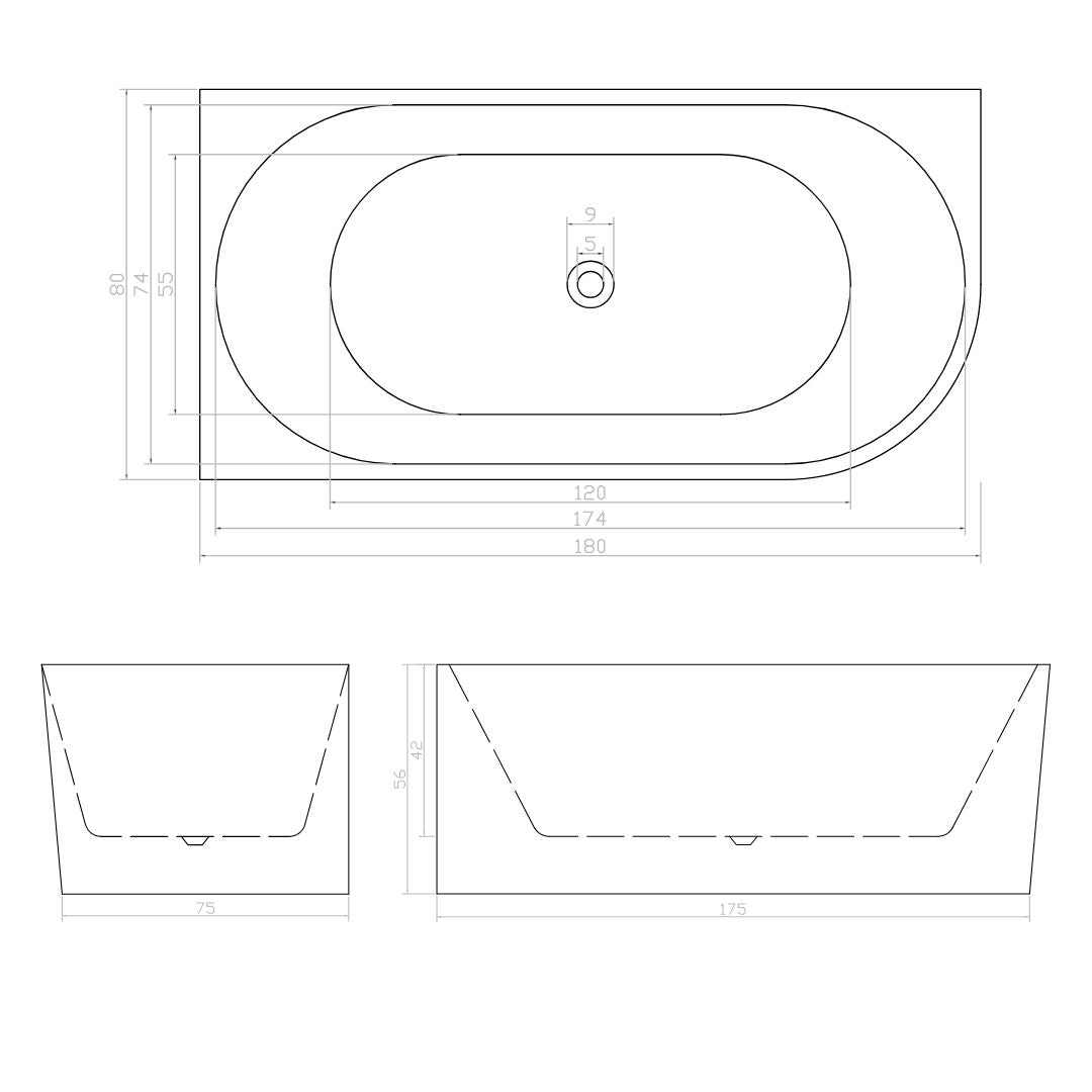 Faro corner bathtub in 3 different sizes