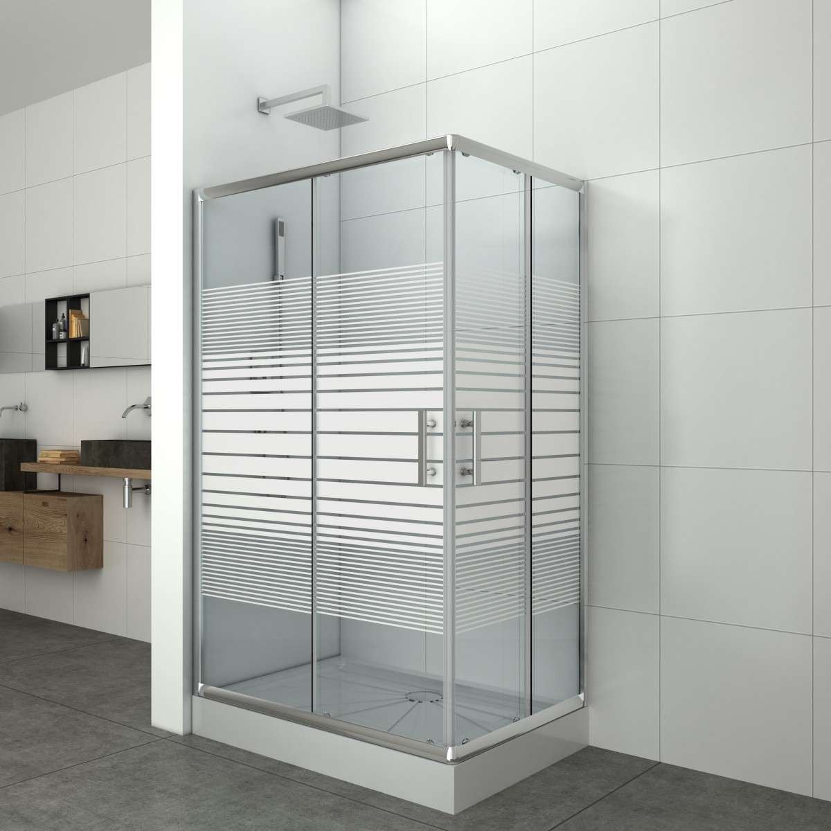 Corner shower enclosure P80 with striped design | 2 different sizes