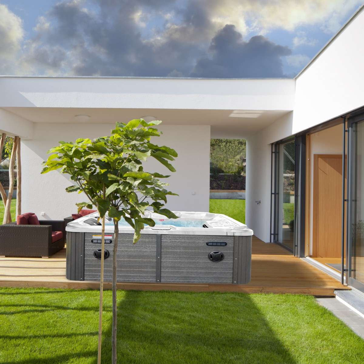 Outdoorwhirlpool OASIS WHITE MARBLE inkl. Abdeckung und Stiege 208x175x90 cm frostsicher