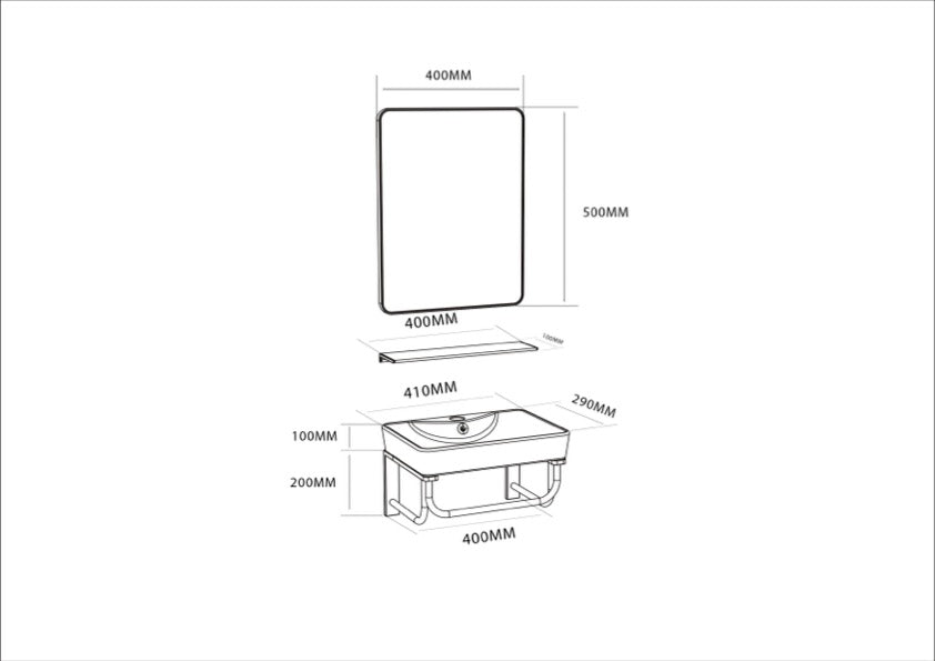 DELTA 41 washbasin console set with mirror and shelf
