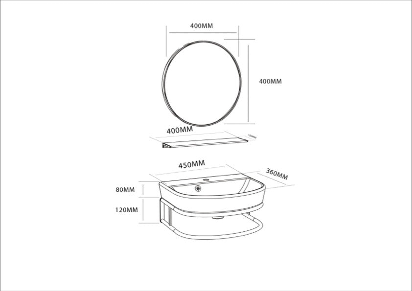 DELTA 45 washbasin console set with mirror and shelf
