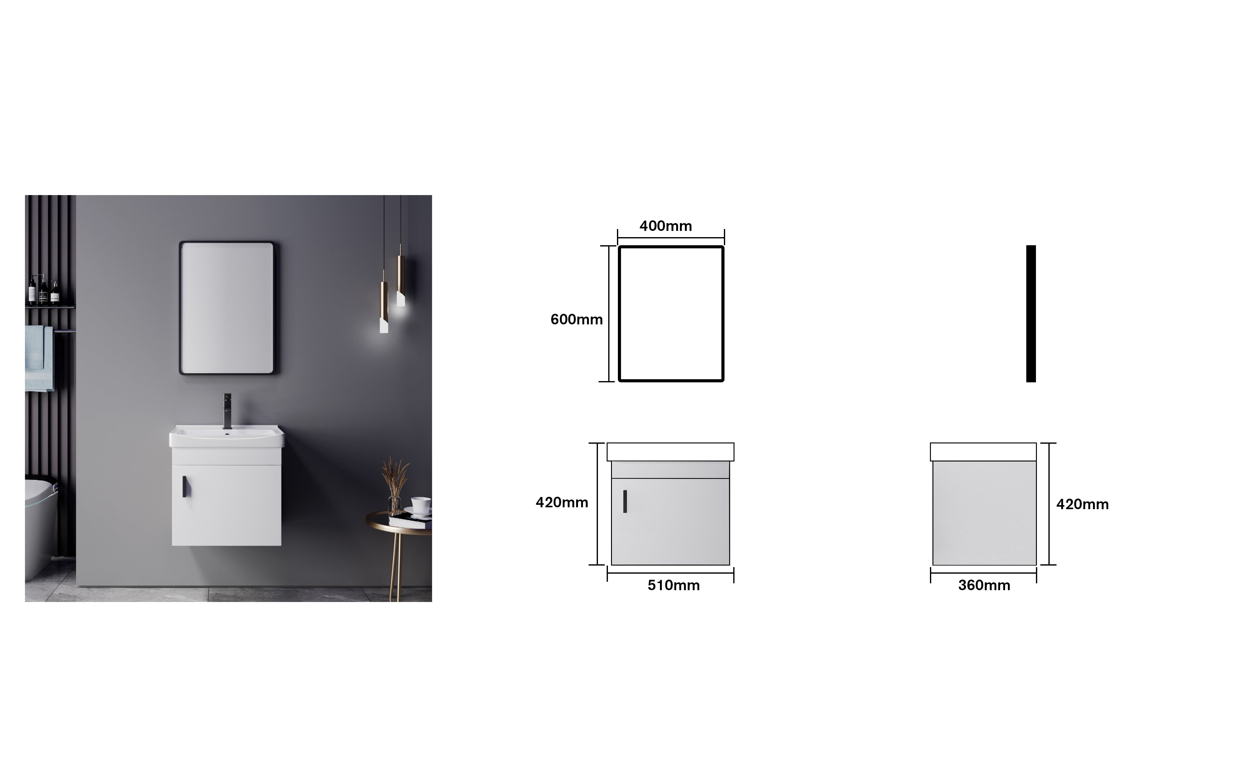 Base cabinet with mirror – white, practical &amp; modern 51x36x42 cm