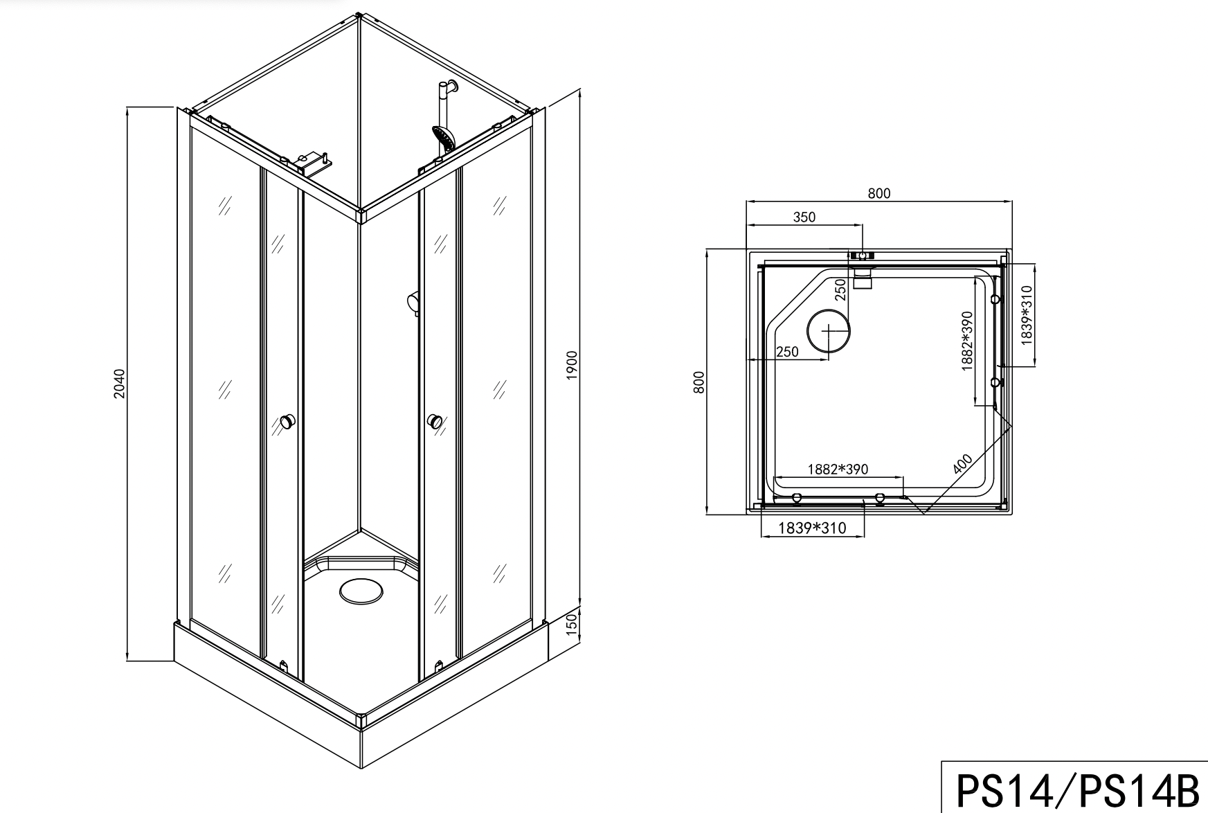 Cabina de ducha completa FORTE 80x80|90x90x203 cm
