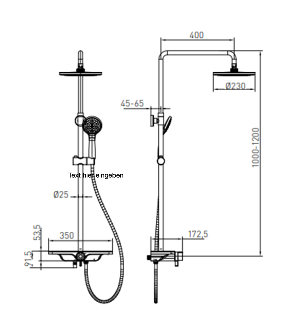 Overhead shower rail set black