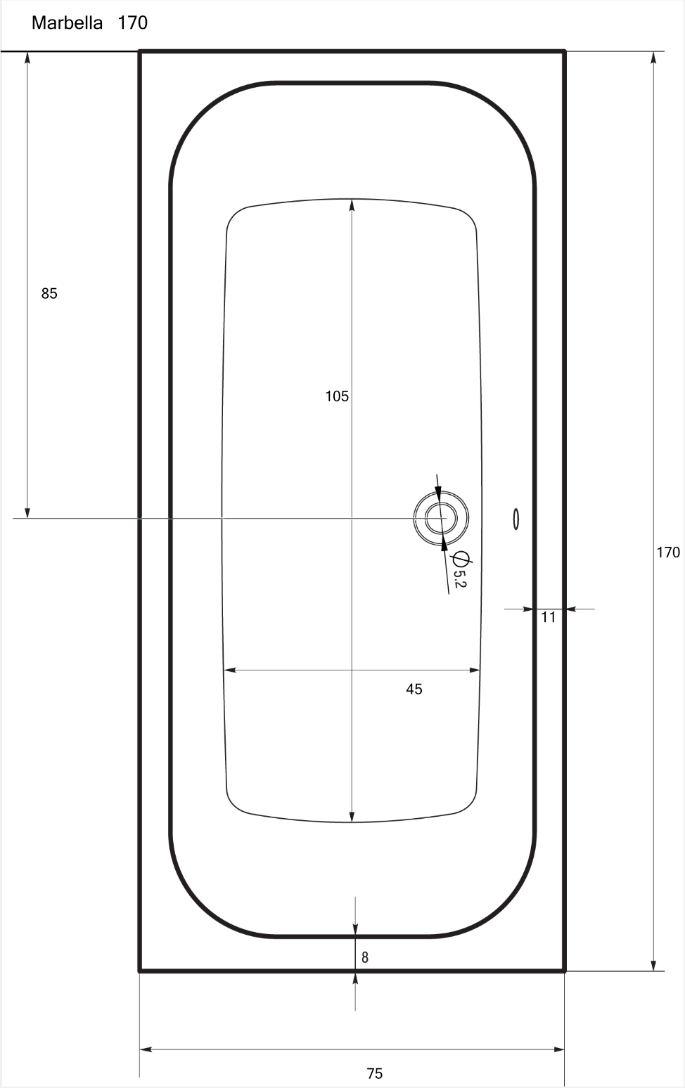 Bathtub MARBELLA 170/180