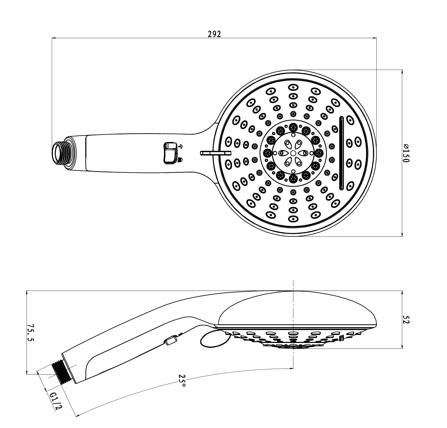 Hand shower in chrome with 4 functions 