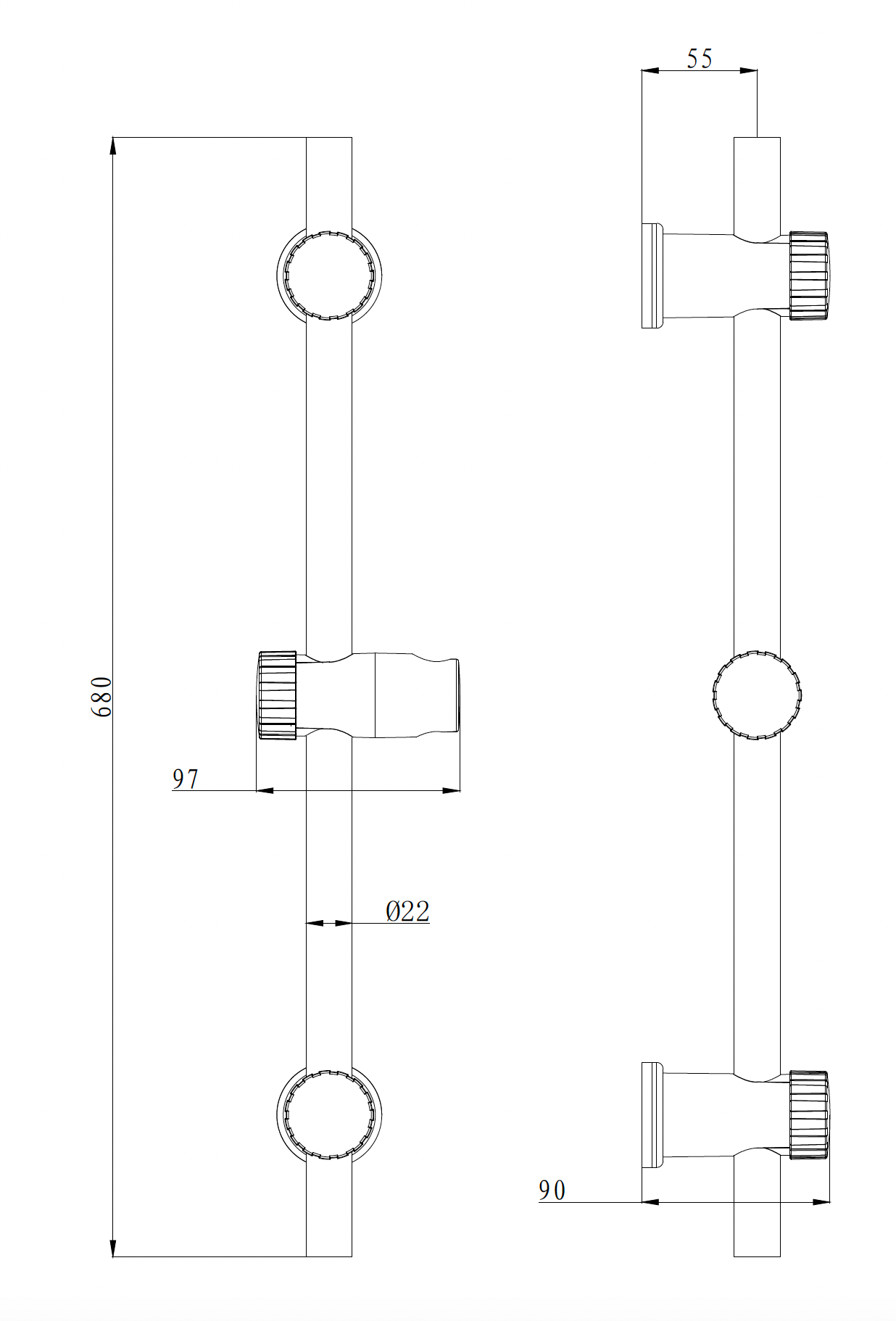 Chrome shower rail with bracket 