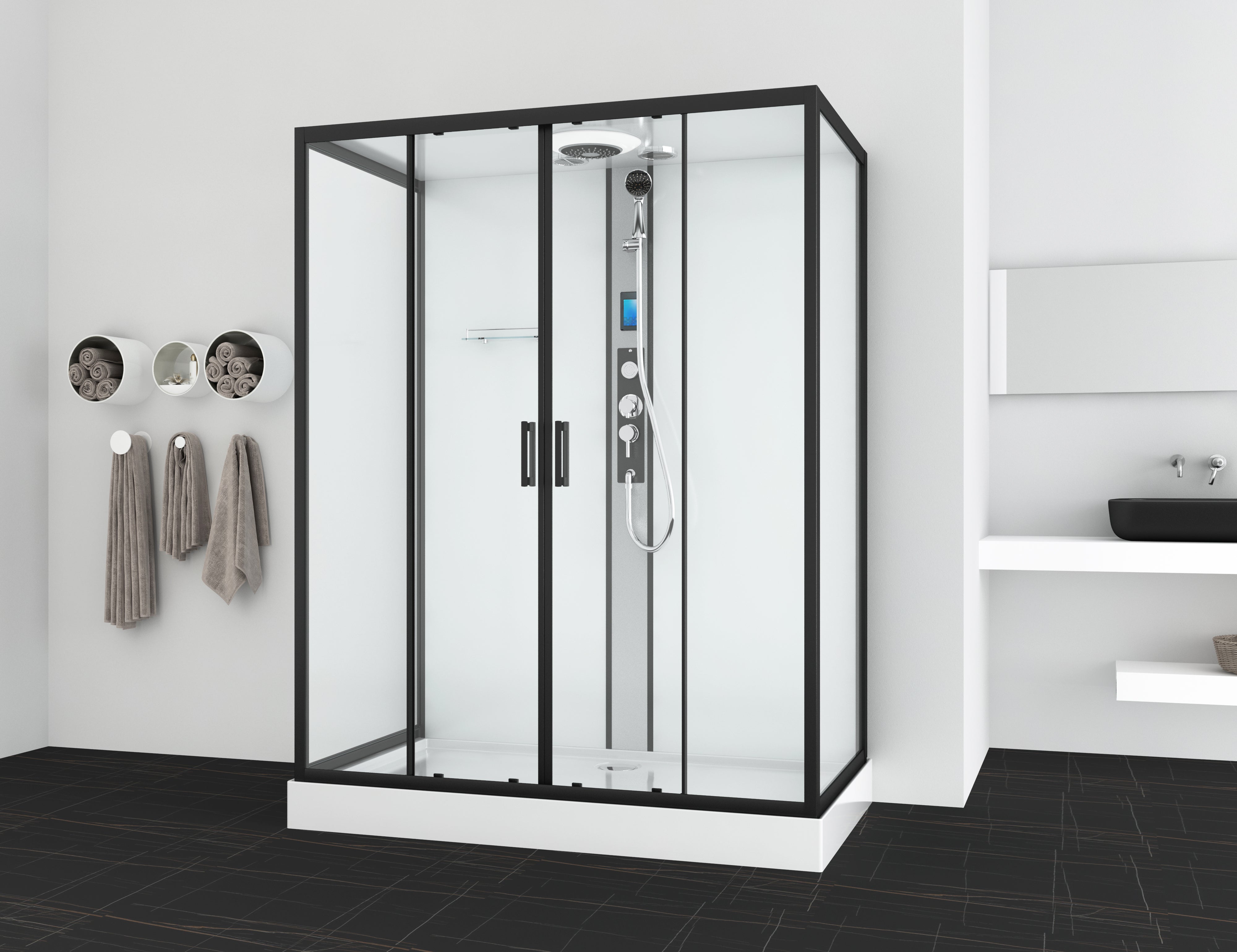 Complete shower enclosure NEW YORK BLACK - with quick assembly 90 x 160 x 215 cm