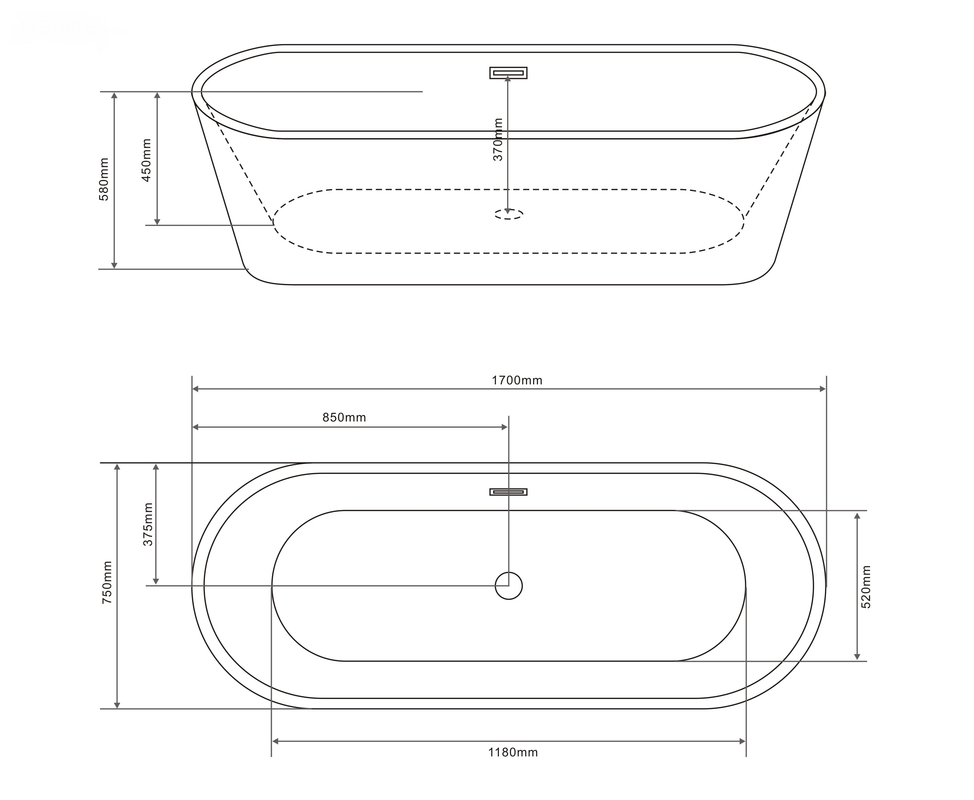 Freestanding bathtub RENO 170x75x58 cm black