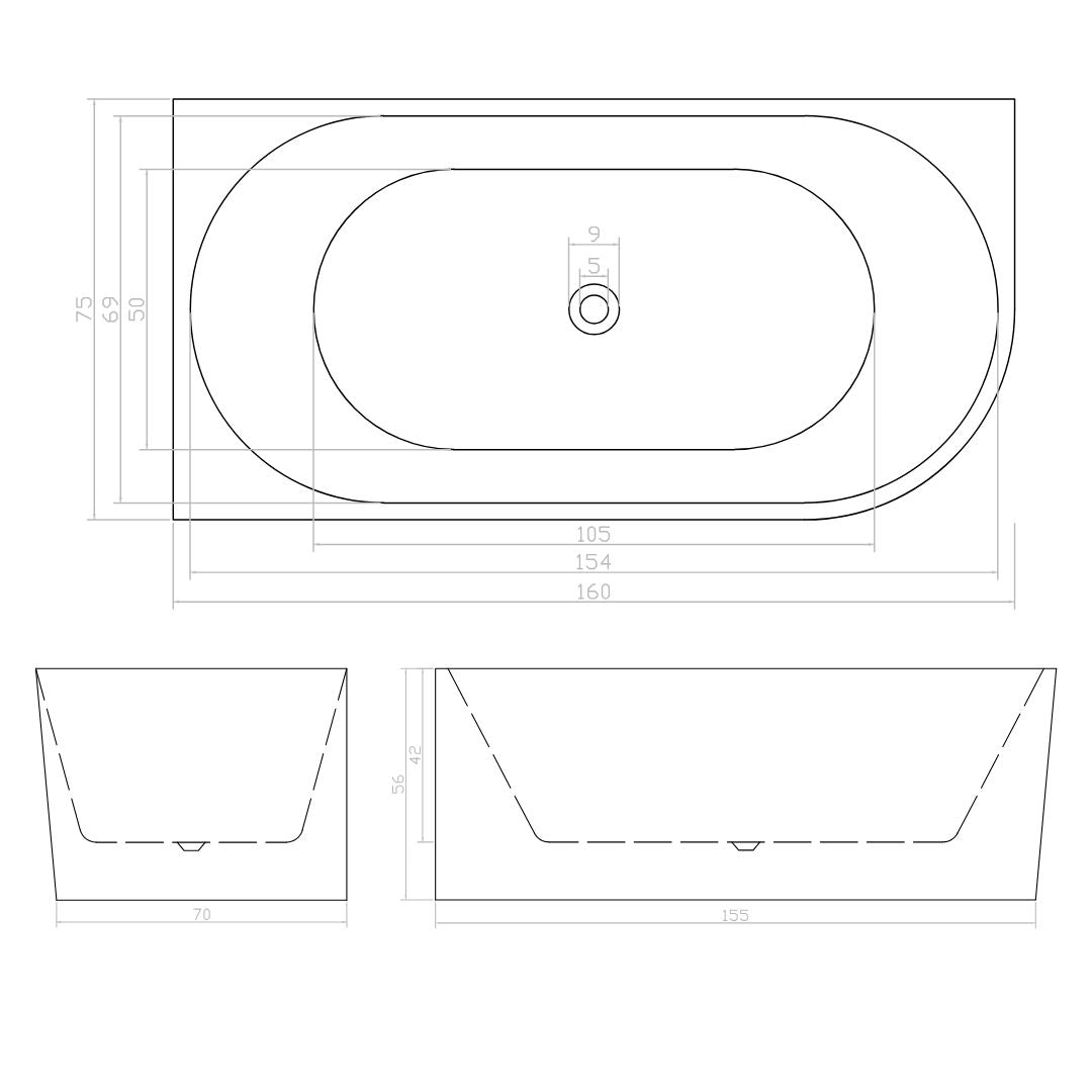 Faro corner bathtub in 3 different sizes