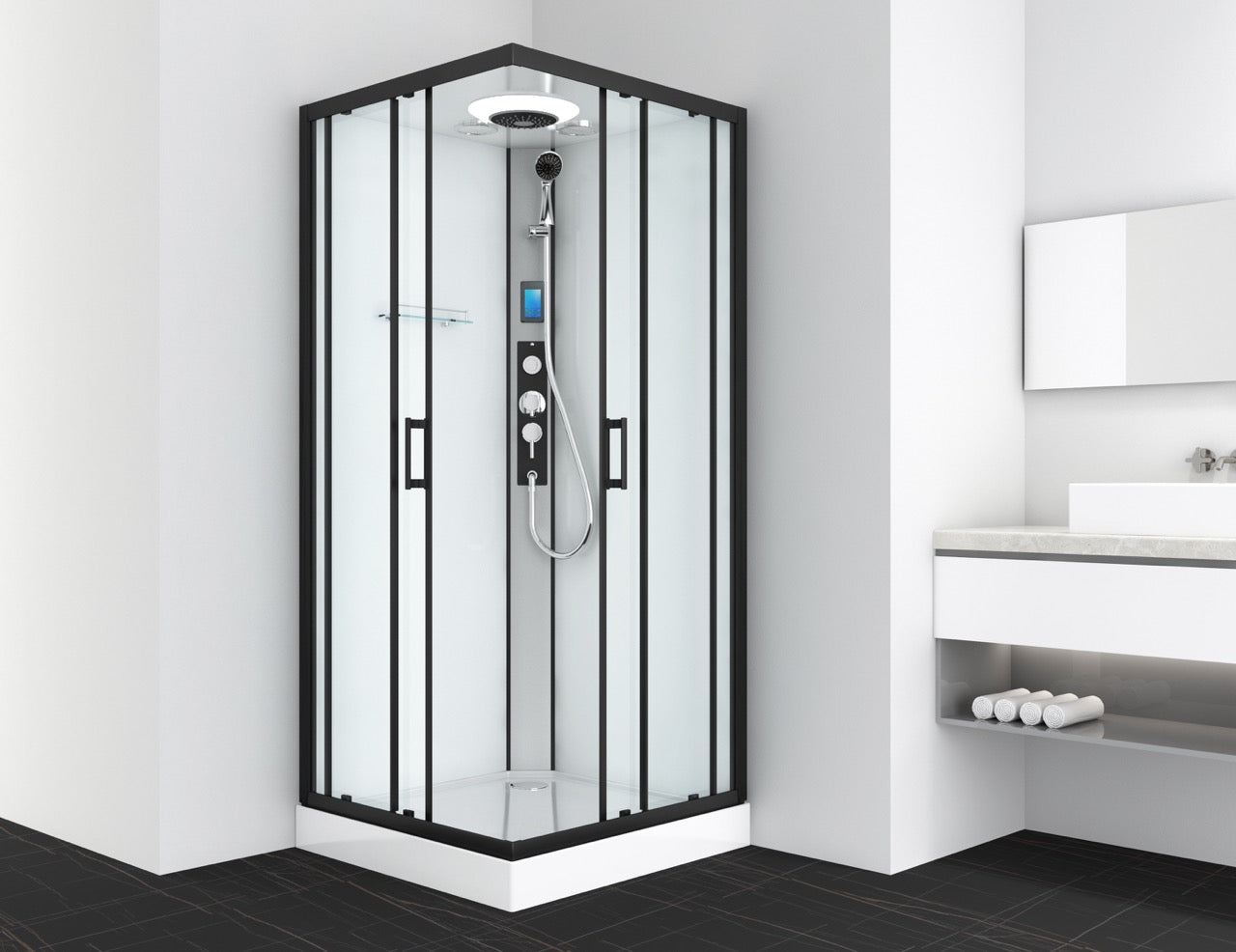 Complete shower enclosure MIAMI BLACK - with quick assembly 90 x 90 x 215 cm