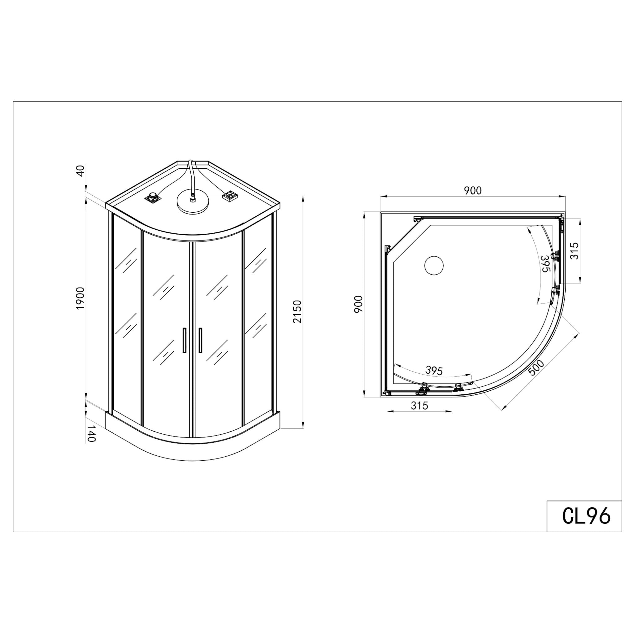 Complete shower enclosure SCALA BLACK with quick assembly 90x90x215 cm