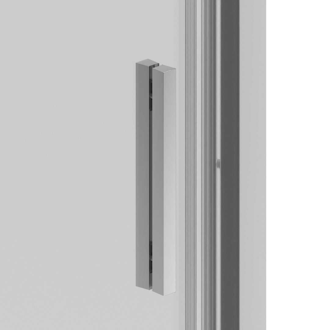 Corner shower cabin with two sliding doors, chrome in 2 different sizes