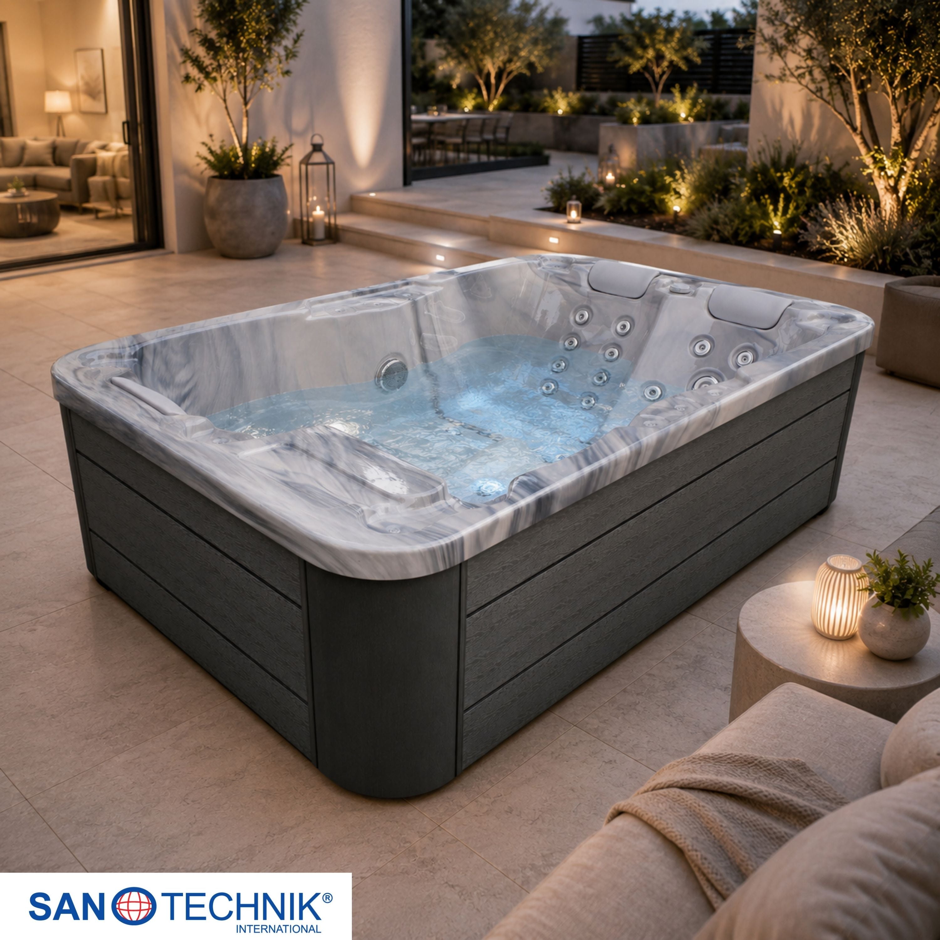 Outdoor Hot Tub MODENA Grey Marble incl. Cover