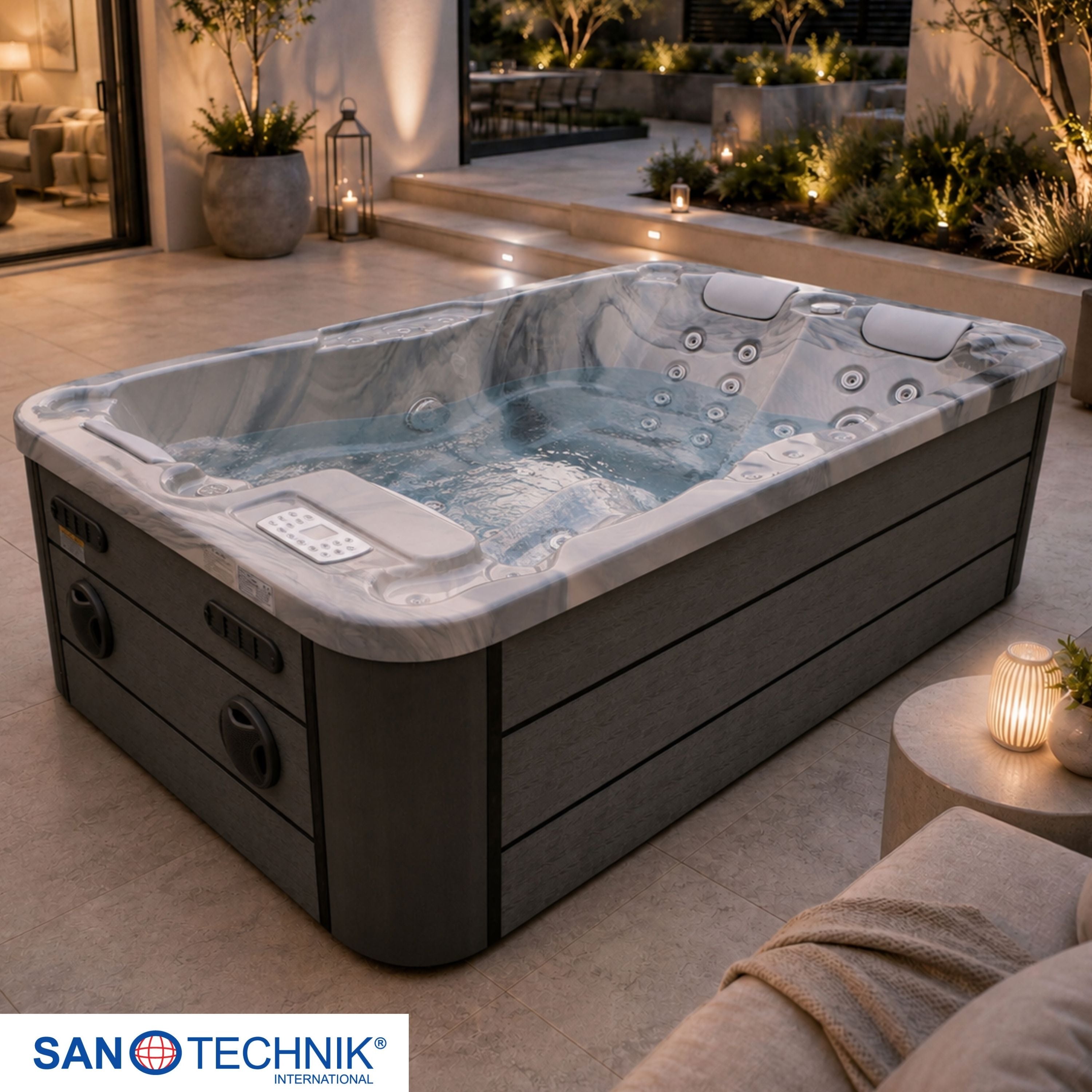 Outdoor Hot Tub MODENA Grey Marble incl. Cover