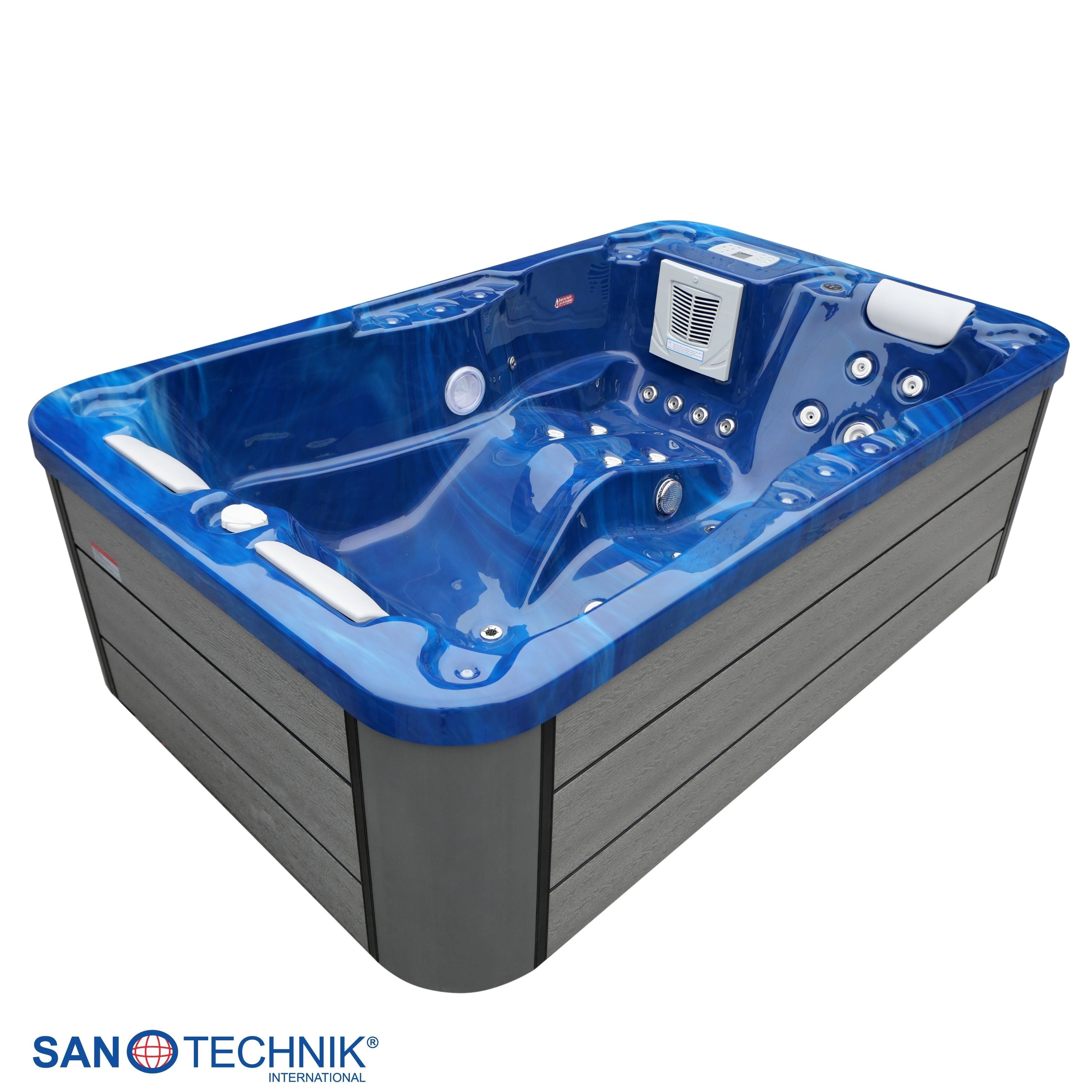 Bañera de hidromasaje exterior Modena MÁRMOL AZUL con cubierta 205x130x70 cm resistente a las heladas