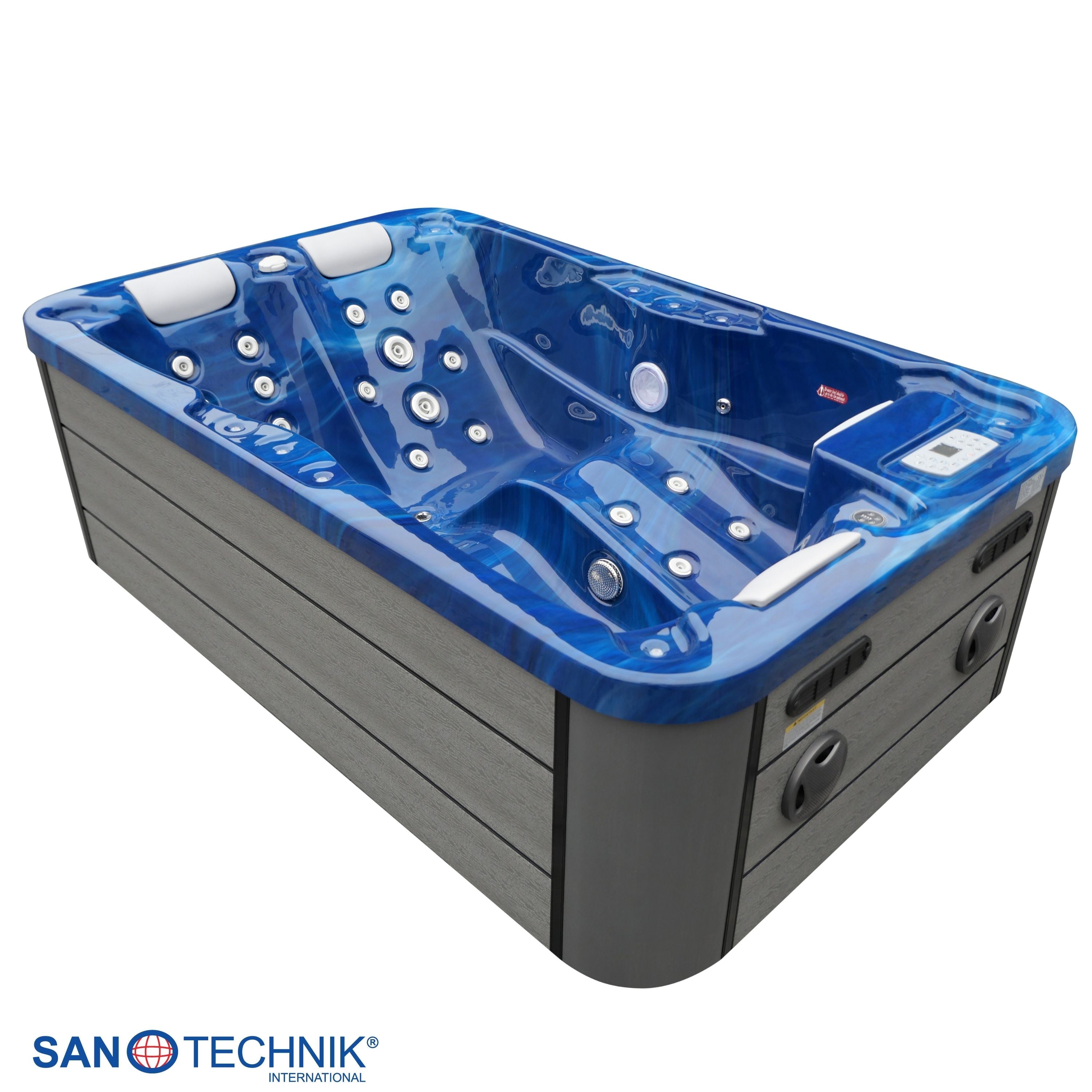 Bañera de hidromasaje exterior Modena MÁRMOL AZUL con cubierta 205x130x70 cm resistente a las heladas
