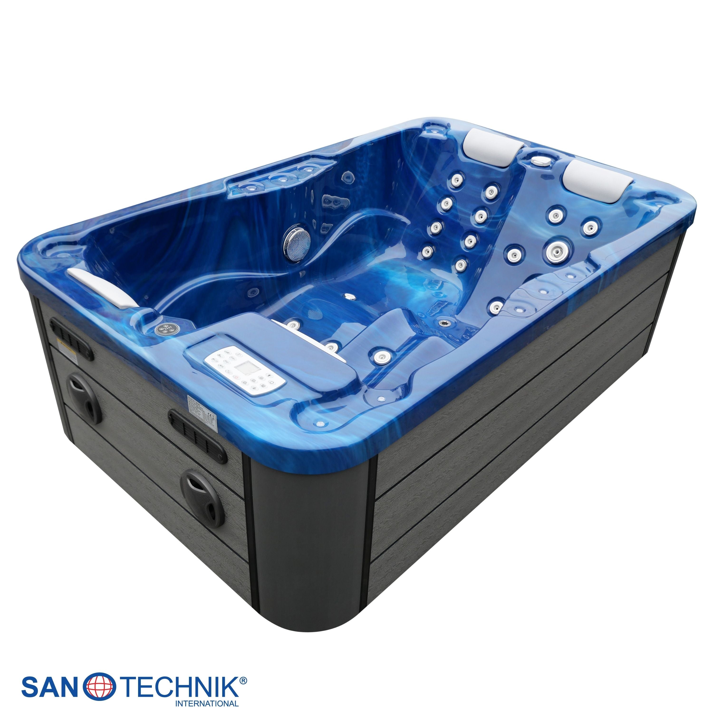 Bañera de hidromasaje exterior Modena MÁRMOL AZUL con cubierta 205x130x70 cm resistente a las heladas