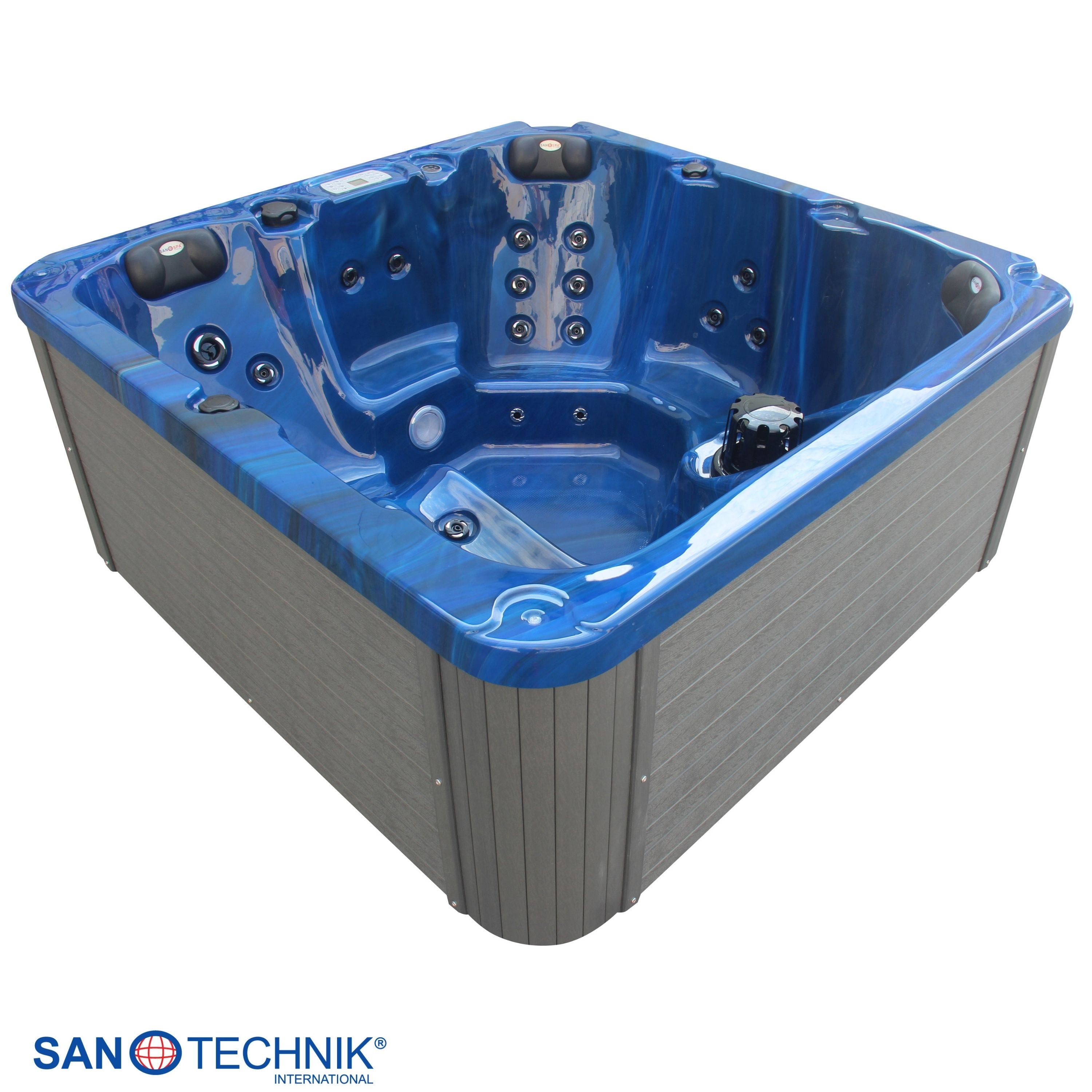Outdoorwhirlpool PALMA BLUE MARBLE inkl. Abdeckung und Stiege 190x190x86 cm frostsicher