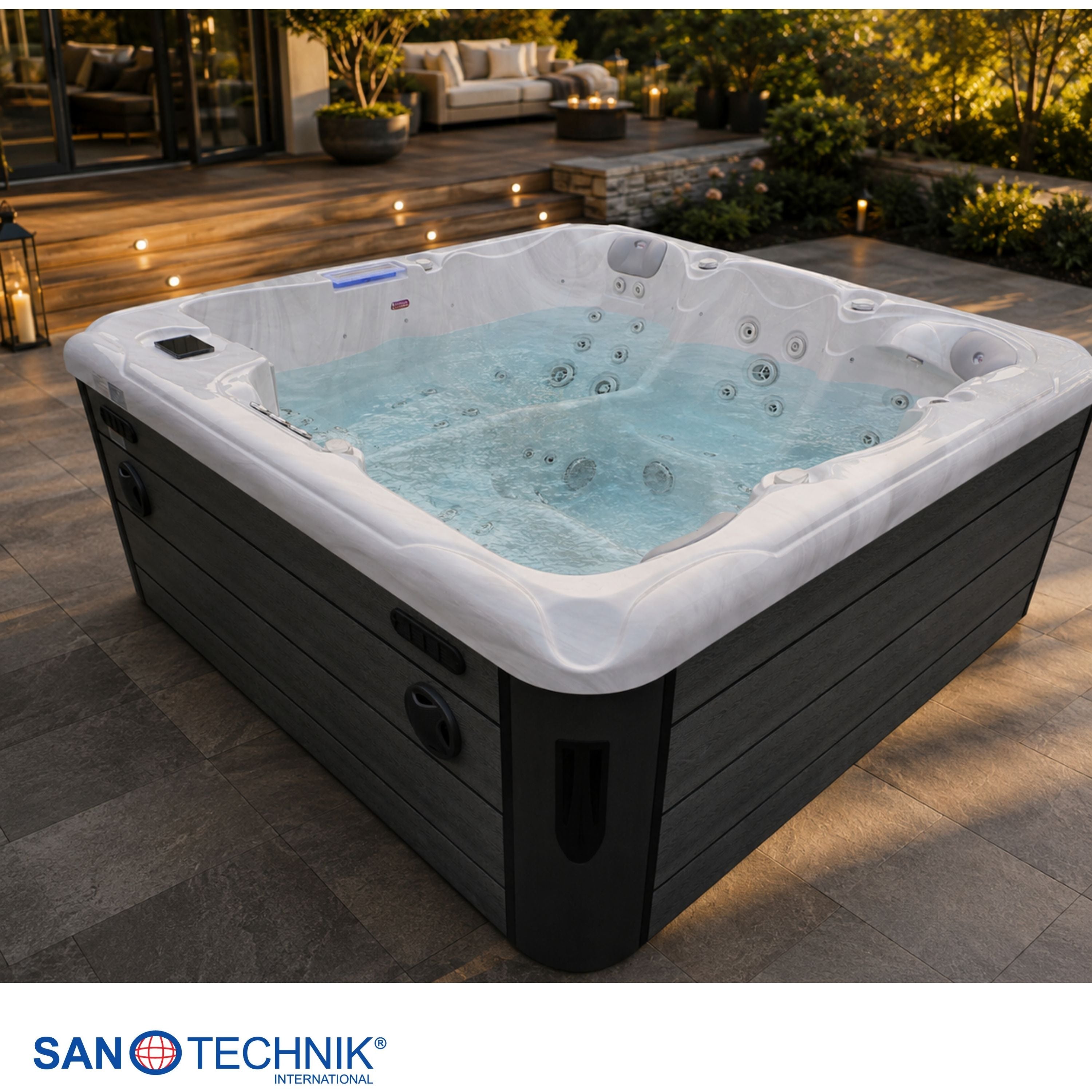 Outdoorwhirlpool HAWAII White Marble inkl. Abdeckung & Stiege