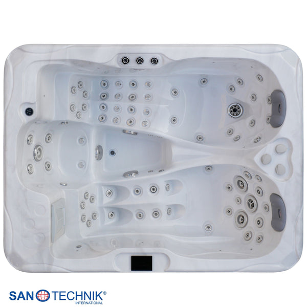 Outdoor Whirlpool MAURITIUS White Marble incl. Steps & Cover 210x160x90 cm frost-proof