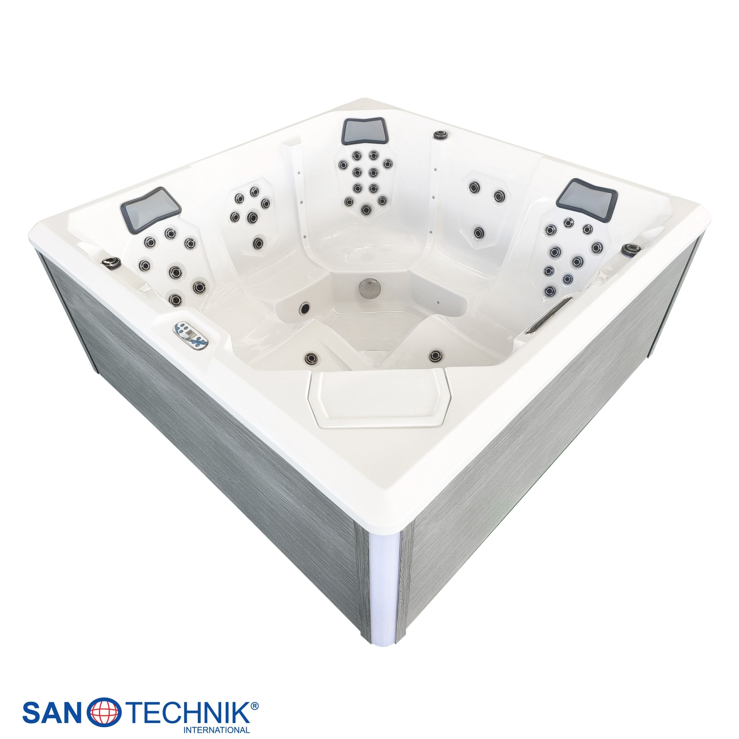Jacuzzi exterior ROVINJ BLANCO con cubierta y escalones 210x210x90 cm resistente a las heladas