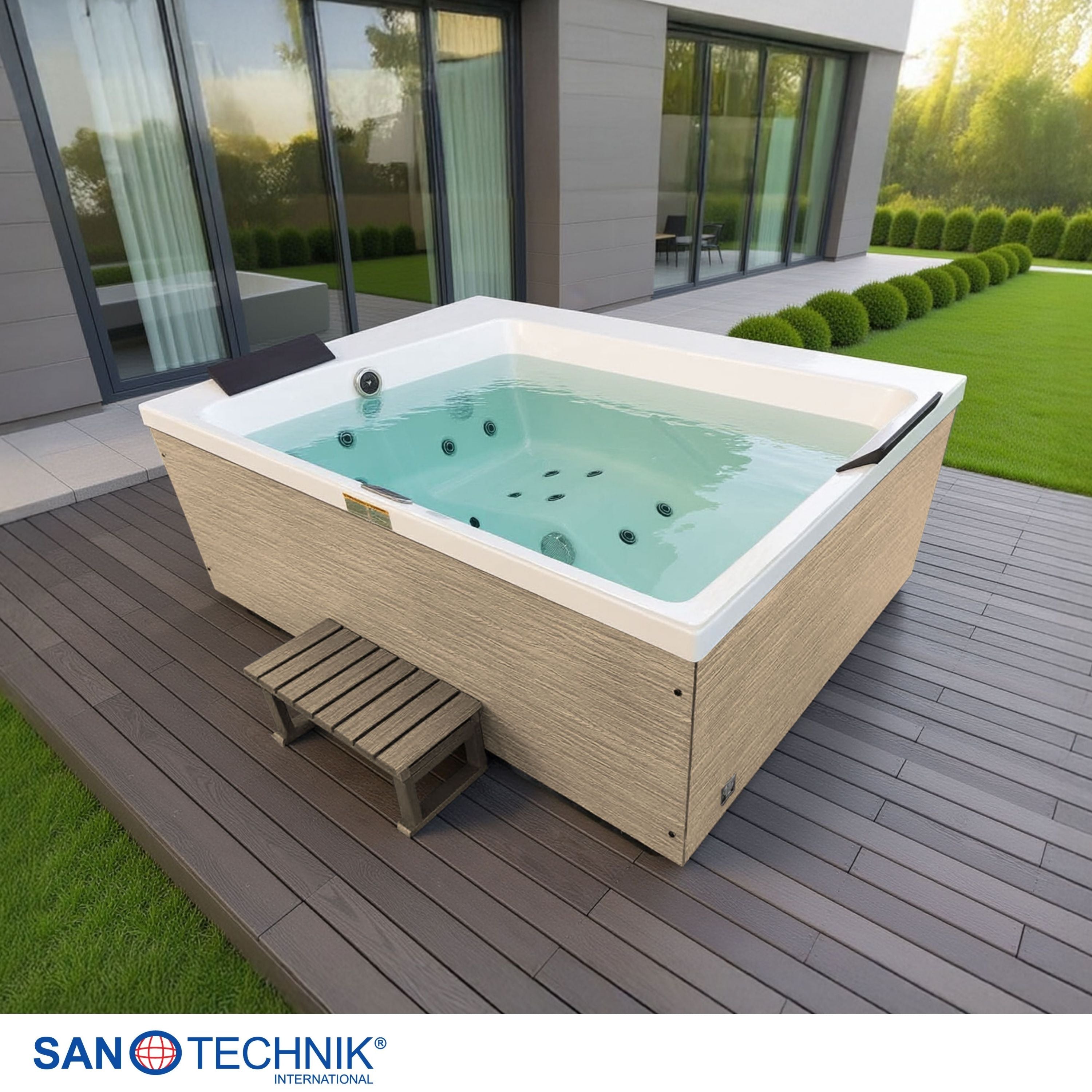 Outdoor Whirlpool ZADAR White inkl. Abdeckung & Stiege 190x140x70 cm frostsicher