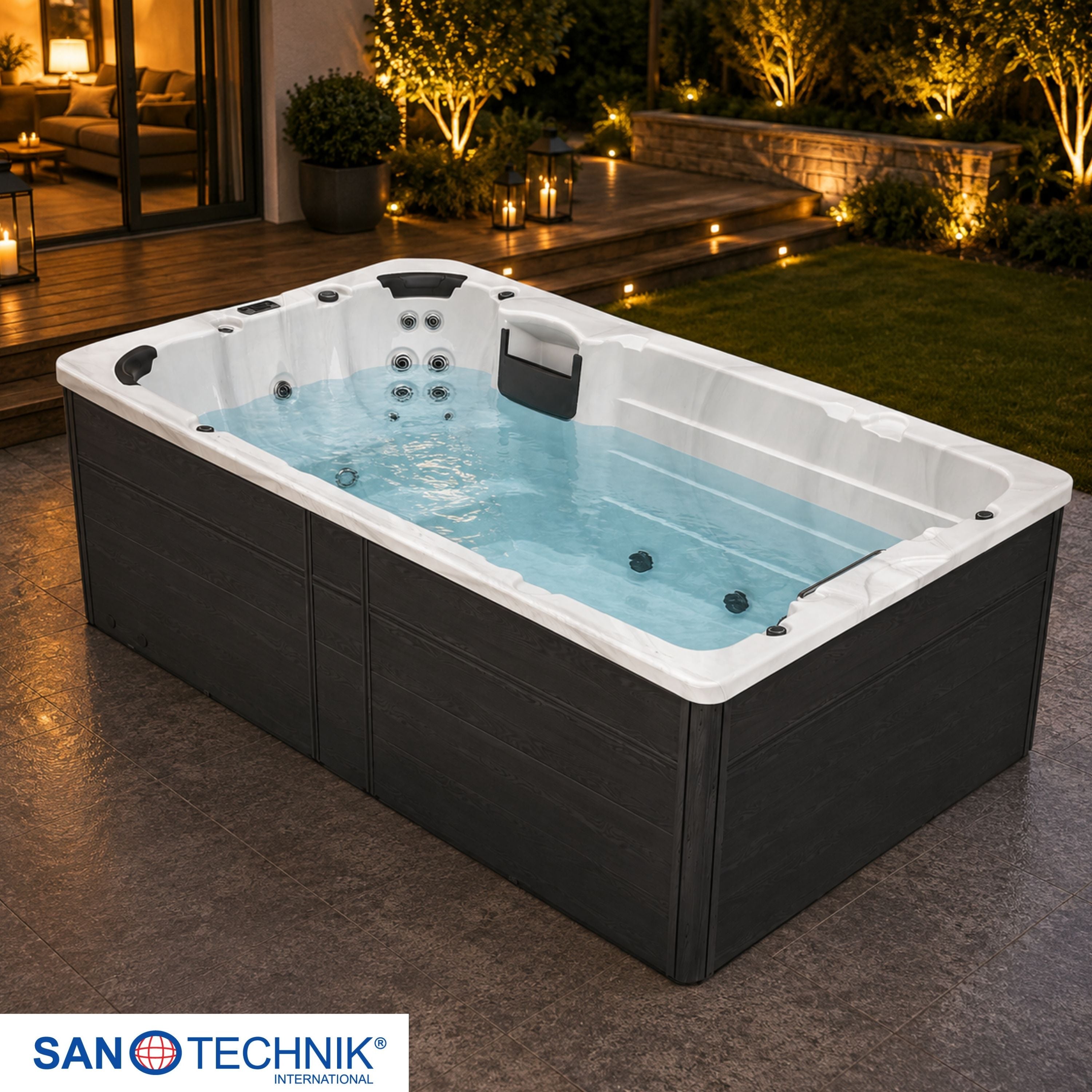 Swimspa IBIZA WHITE MARBLE inkl. Abdeckung und Stiege 400 x 228 x 131 cm frostsicher