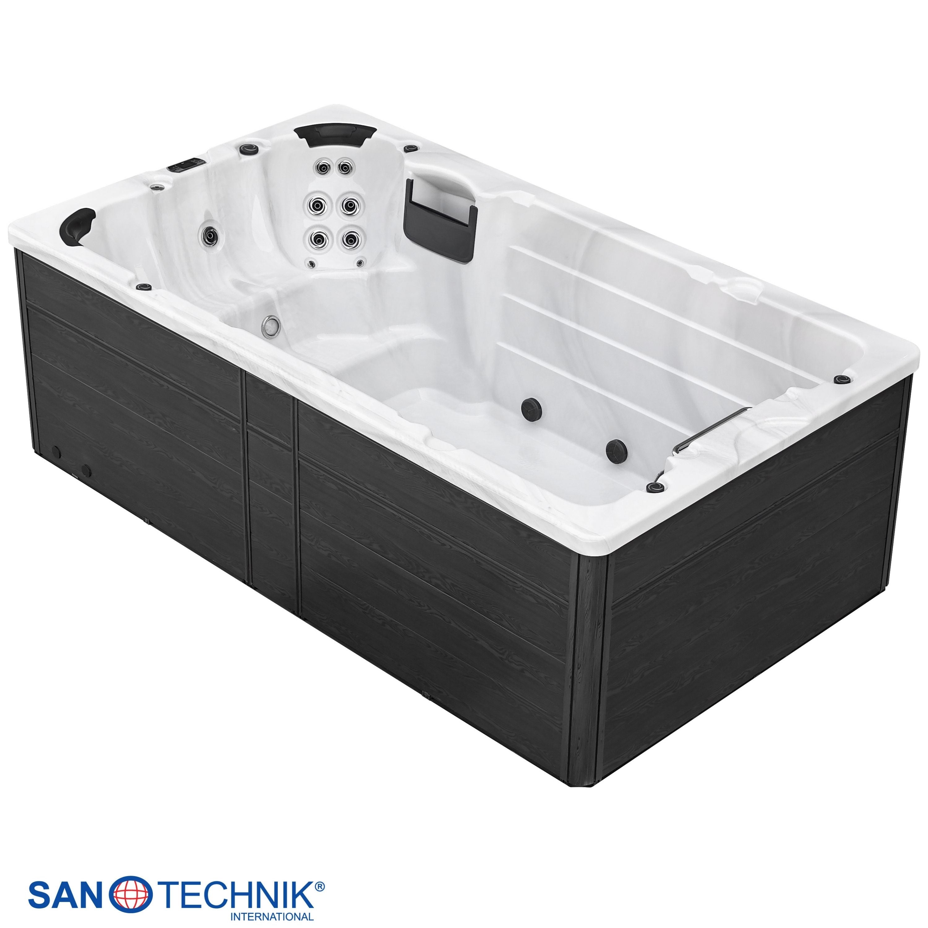 Swimspa IBIZA WHITE MARBLE inkl. Abdeckung und Stiege 400 x 228 x 131 cm frostsicher