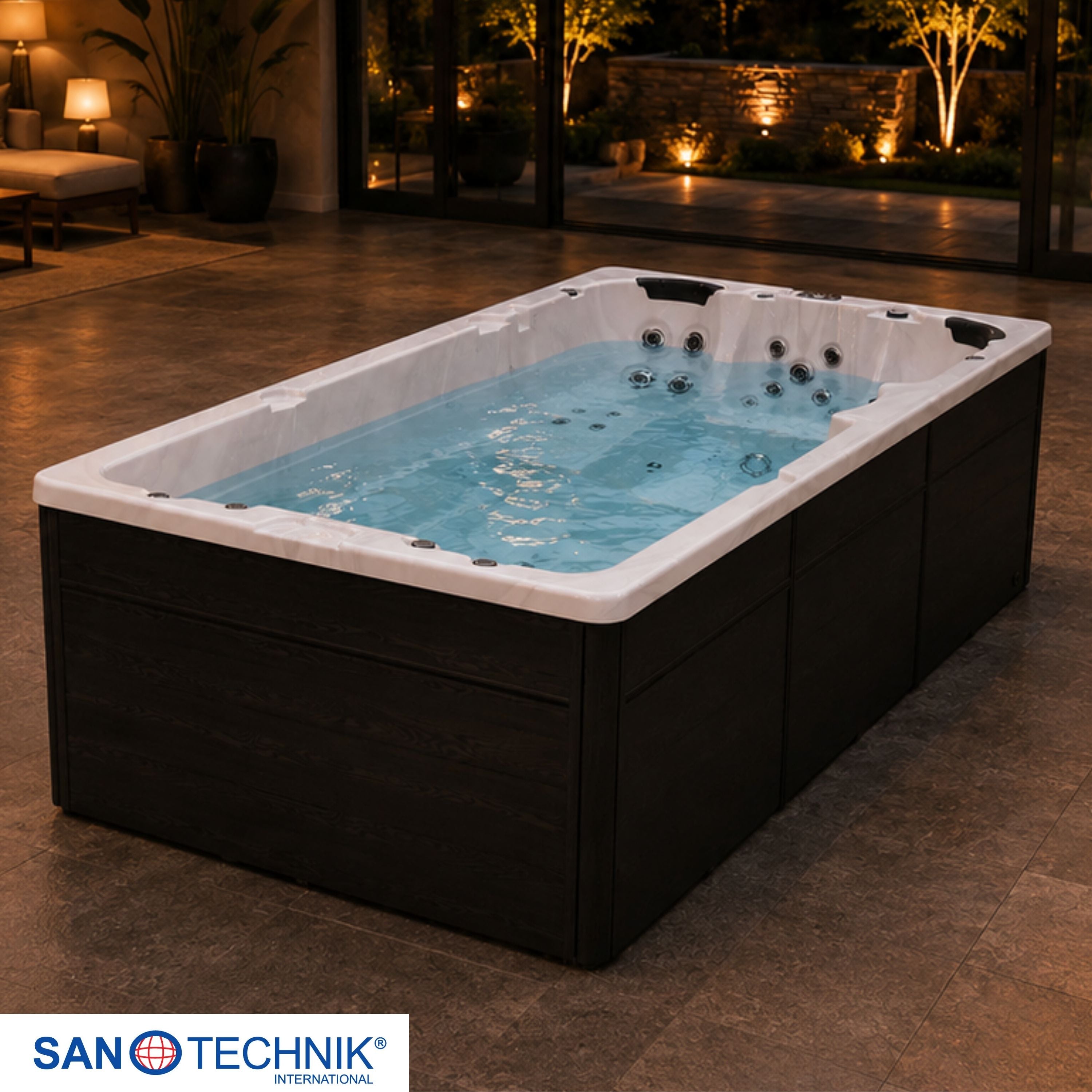 Swimspa MENORCA WHITE MARBLE inkl. Abdeckung und Stiege 450 x 228 x 131 cm frostsicher