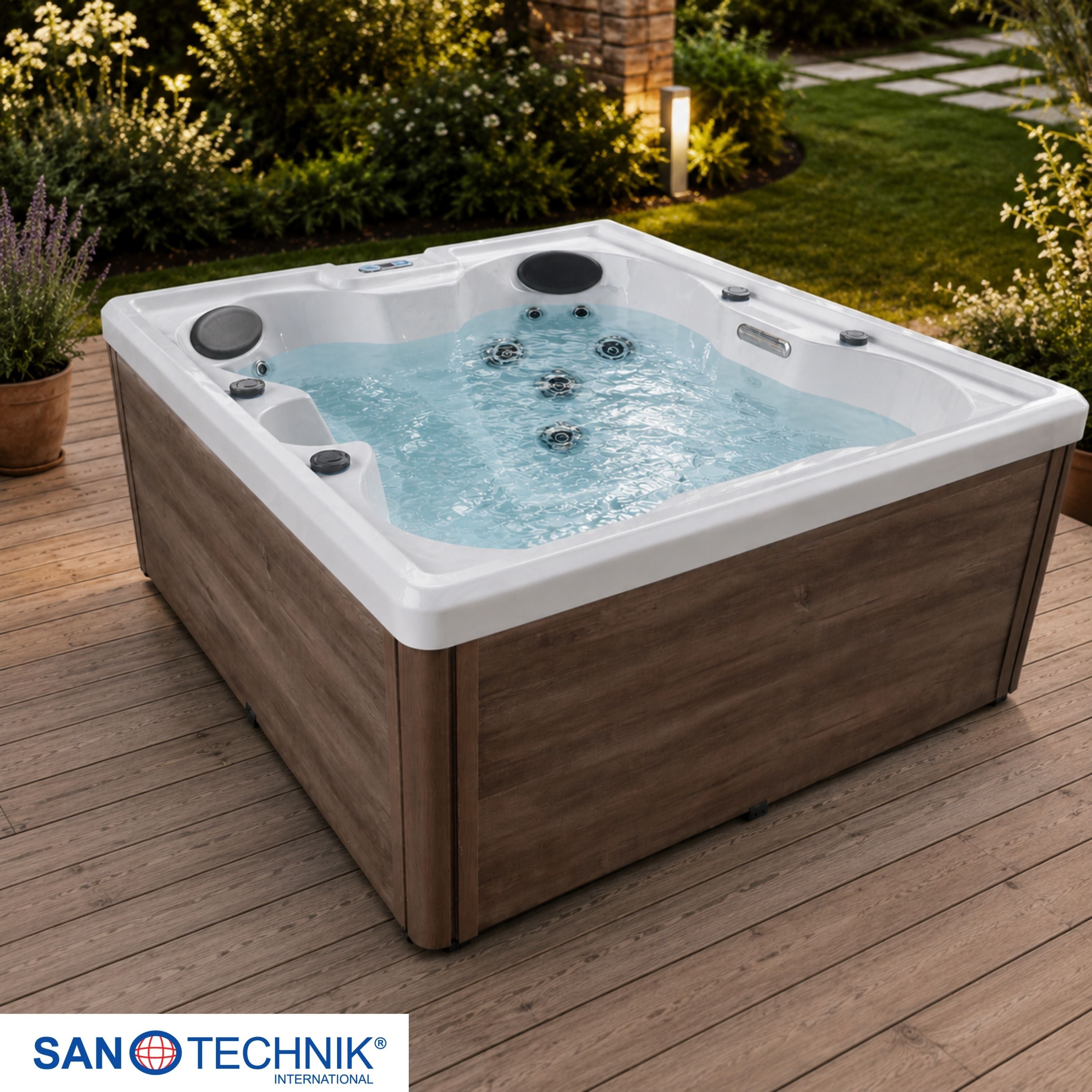Outdoorwhirlpool PALERMO White Marble inkl. Abdeckung 180x160x76 cm frostsicher