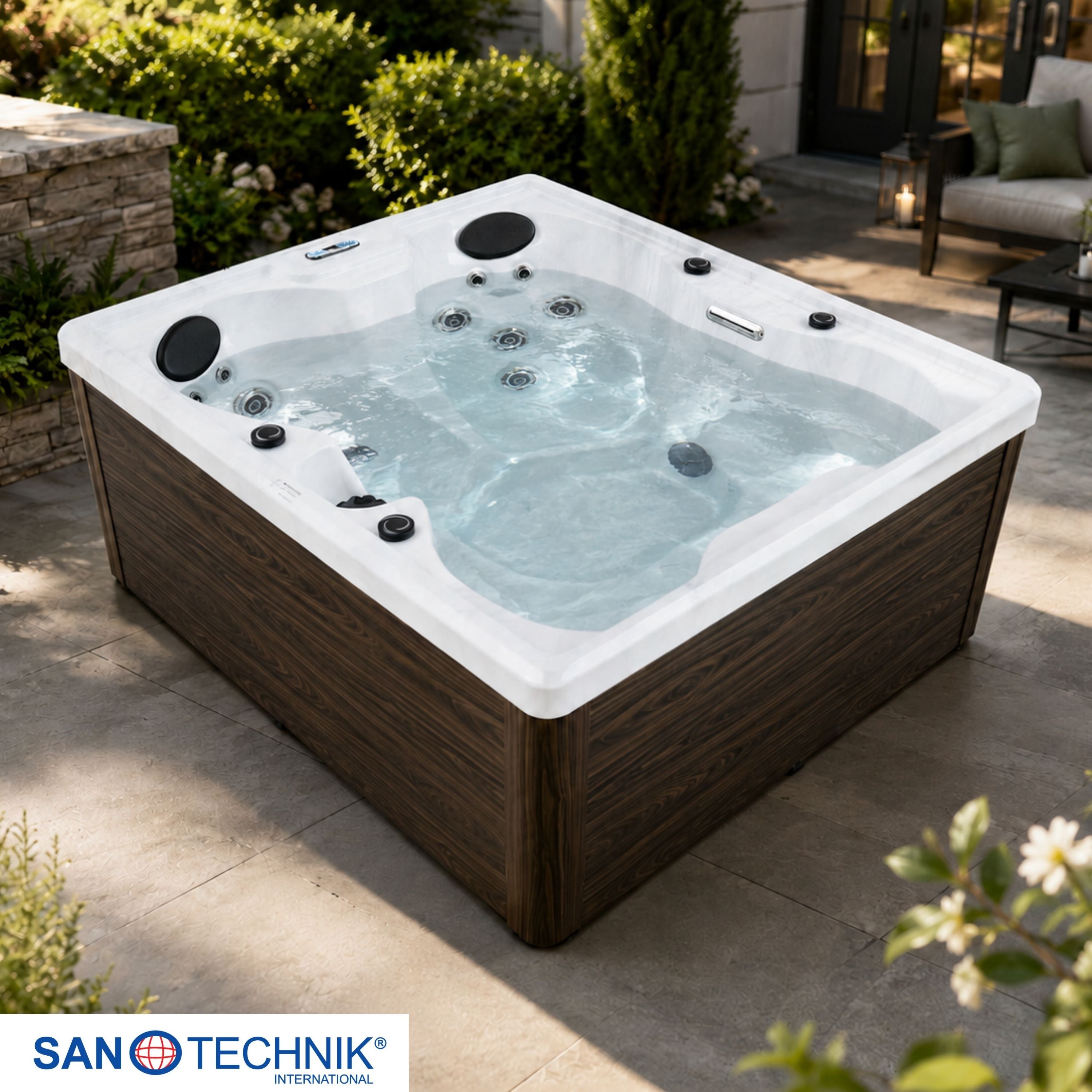 Outdoorwhirlpool PALERMO DUNKEL White Marble inkl. Abdeckung 180x160x76 cm frostsicher (Kopie)