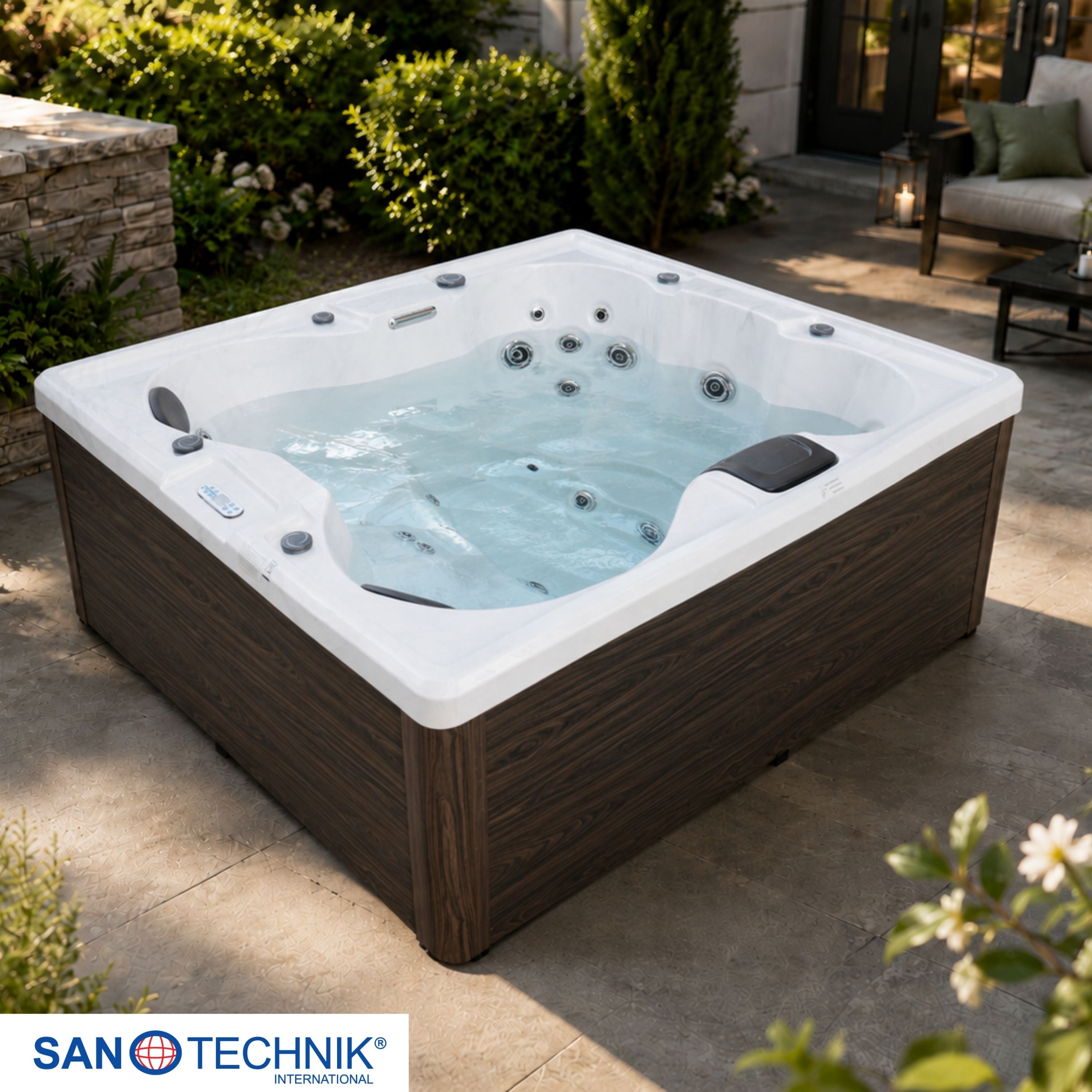 Outdoorwhirlpool CATANIA White Marble inkl. Abdeckung 210x180x82 cm frostsicher