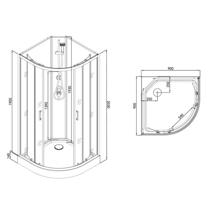 Complete shower cubicle BALATON 90x90x203 cm