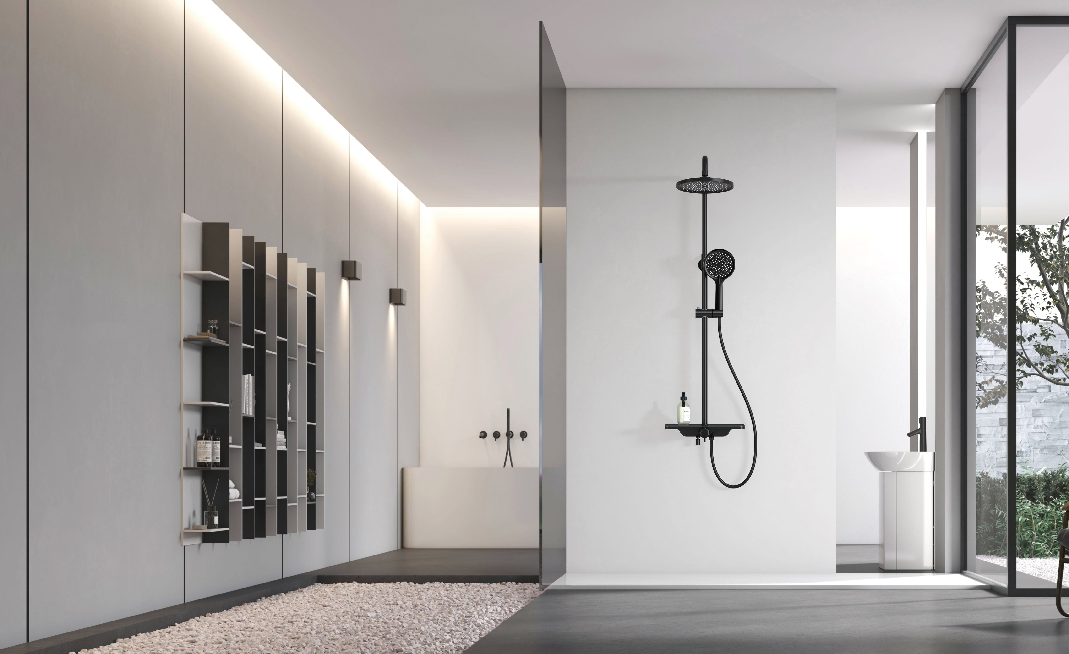 Overhead shower rail set black