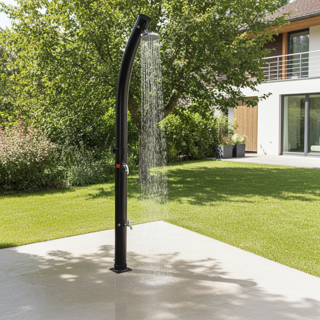 20L Outdoor Solar Shower with Foot Wash Function – Black, Curved Design