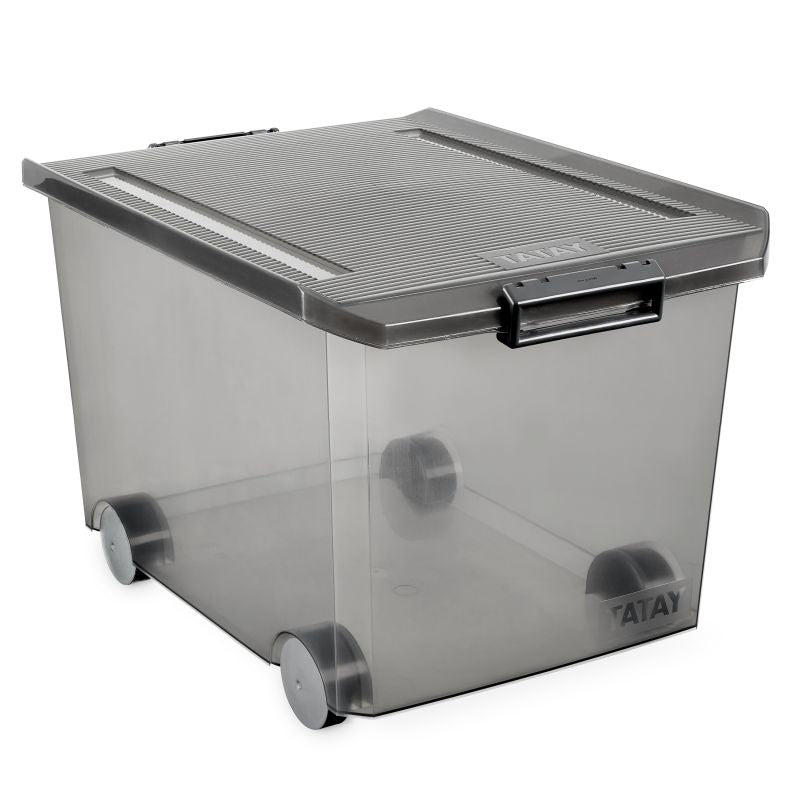 Aufbewahrungsbox mit Deckel und Rädern Grau 60L