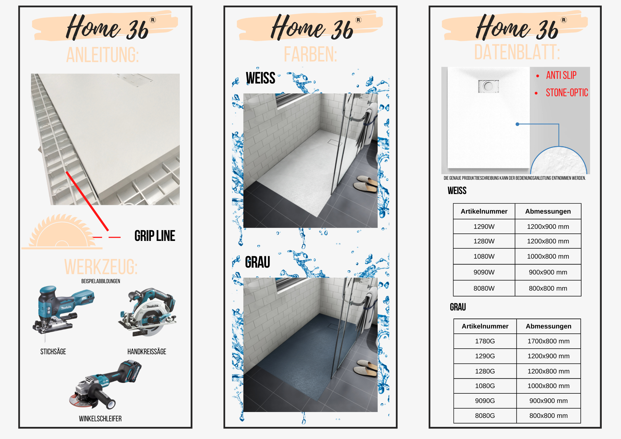 SMC shower tray 90x90 cm | Grey stone look