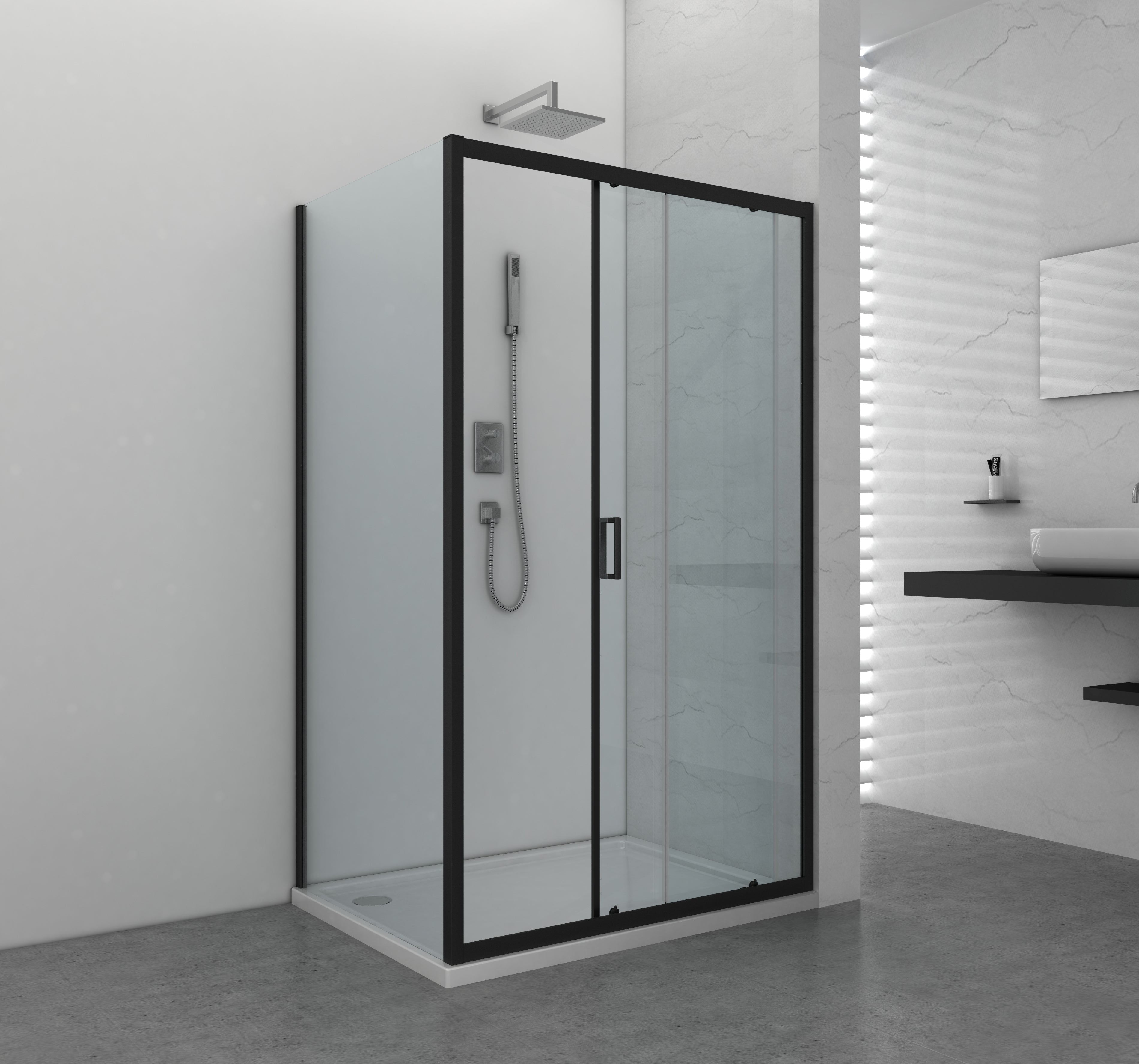 ELITE BLACK sliding door, corner or niche solution in 2 different sizes