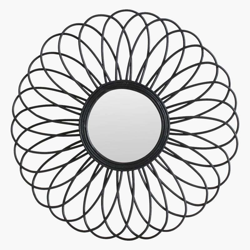 Rattan Spiegel Flower black