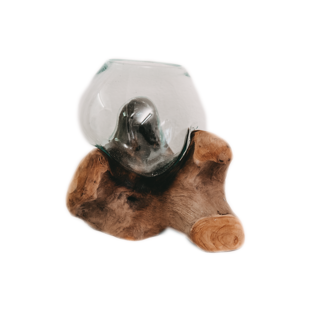 Teakwurzel mit Glasvase Small