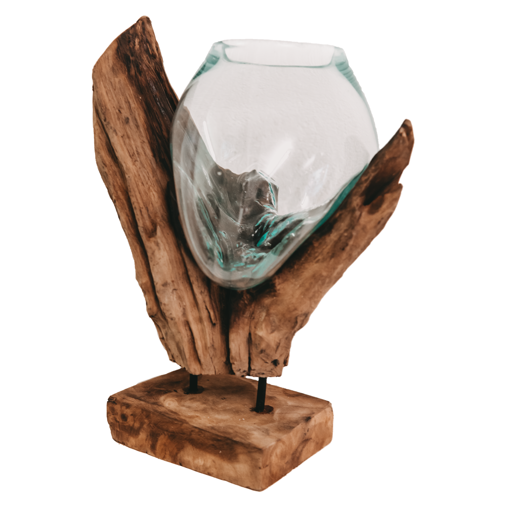 Teakwurzel mit Glasvase stand small